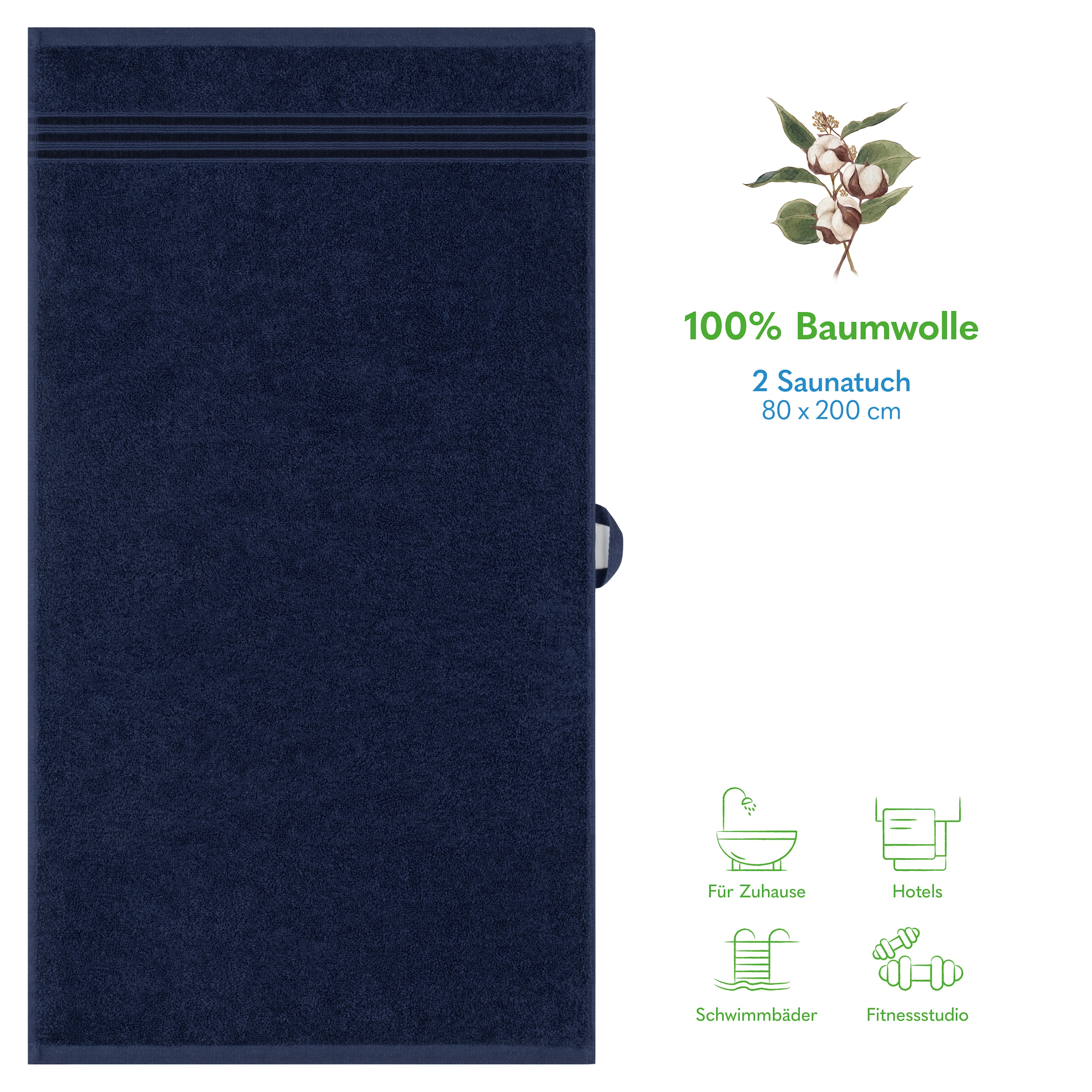 HAMMETEX Saunatuch »Hammetex 2er Set extra große Saunatücher«, (Packung, 2 St., 80x200 Saunatücher), 100% Baumwolle – Weich & Saugfähig – Luxuriöse Große Spa-Badetücher