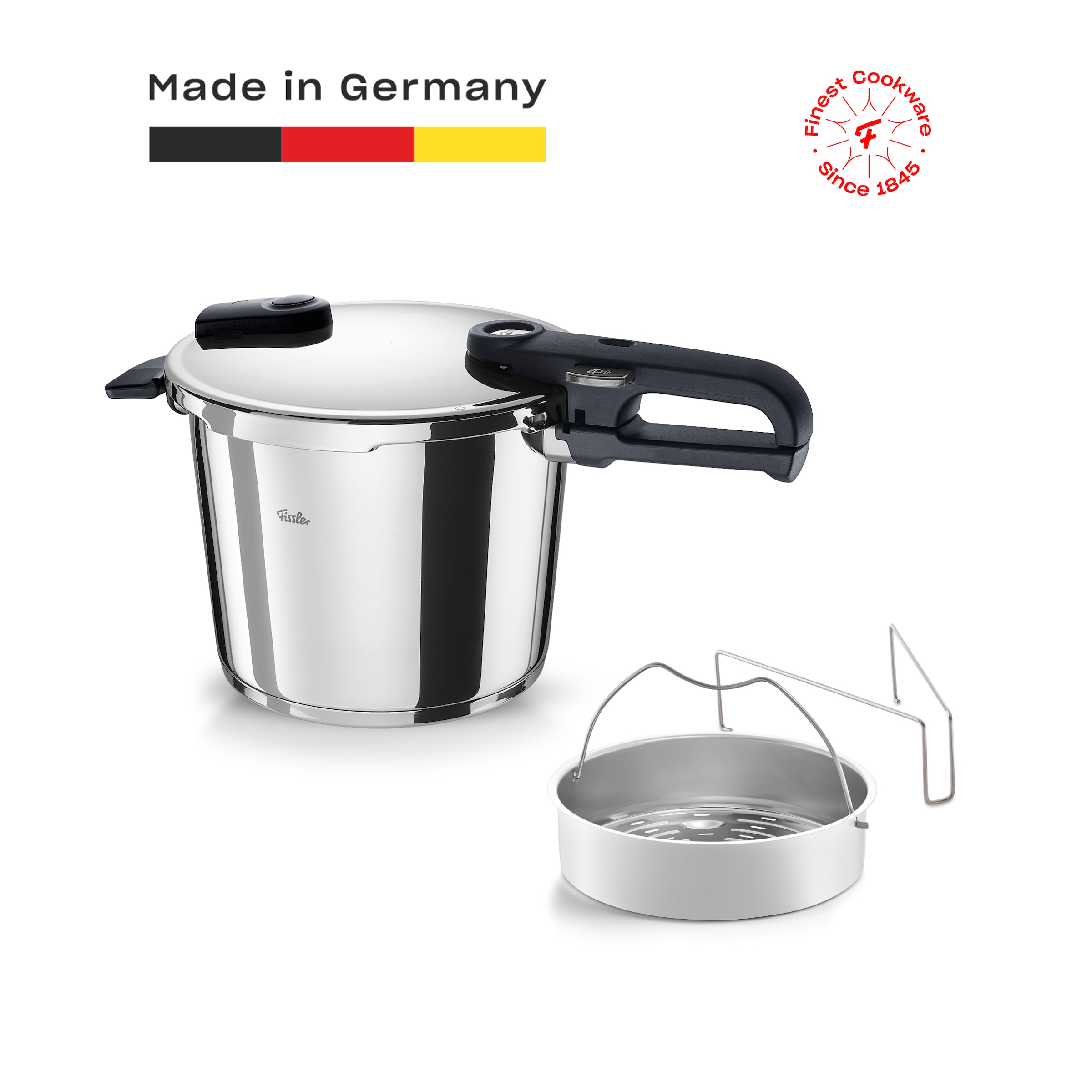 Fissler Schnellkochtopf "Vitaquick Edition" Set, Schnellkochtopf 4,5 oder 6 Liter mit Deckel und Dünsteinsatz, 2 Stk. tlg. Edelstahl 18/10