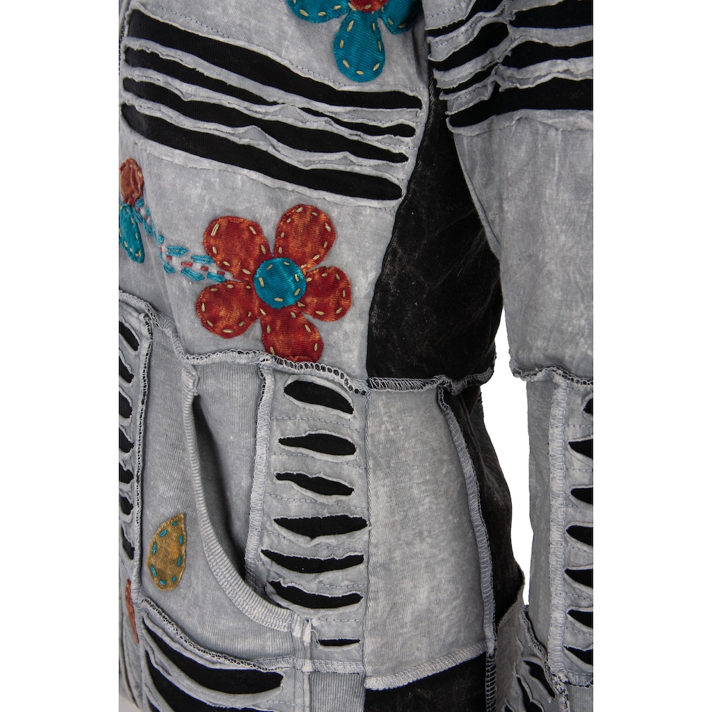 DEPROC Active Fleecejacke »Patchwork NUNAVUT FLOWER POWER LIGHT GRAY«