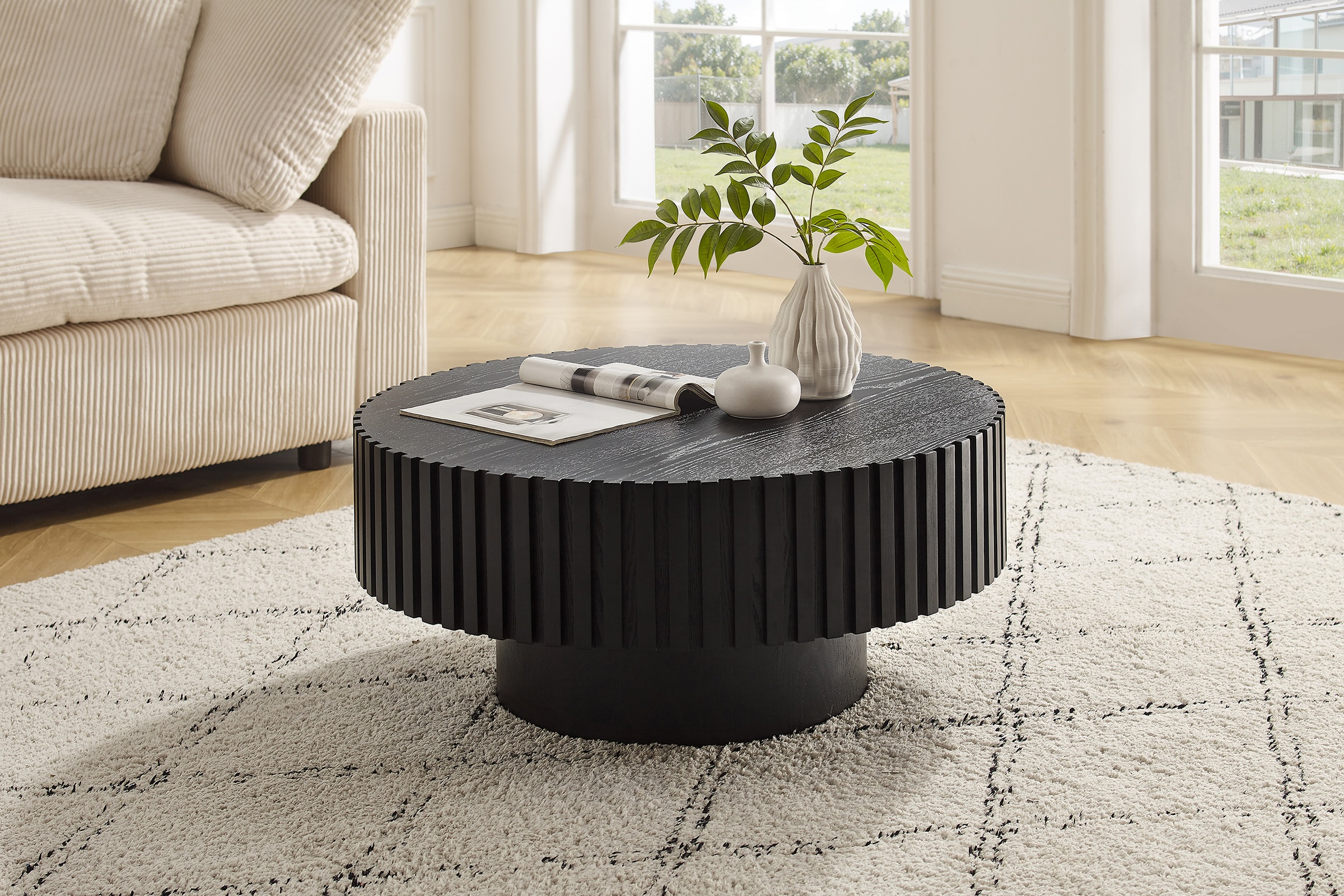 SalesFever Couchtisch "rund mit Massivholz-Lamellen Ø 80 cm" 1 Stk. tlg. Mo günstig online kaufen