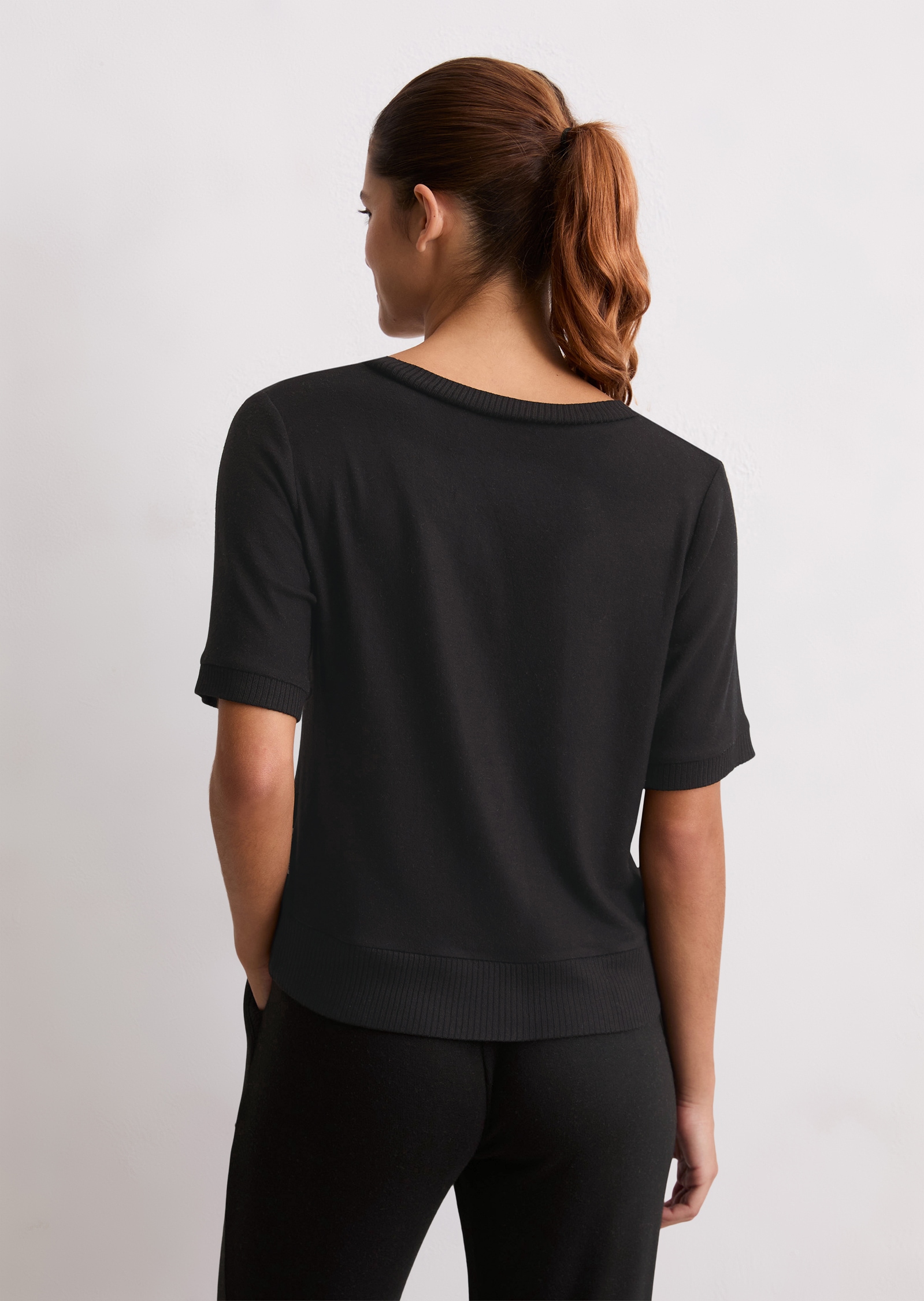 Marc O'Polo Kurzarmshirt, gerippte Abschlüsse, Rundhals, Halbarm, weich, Modalmix, leicht