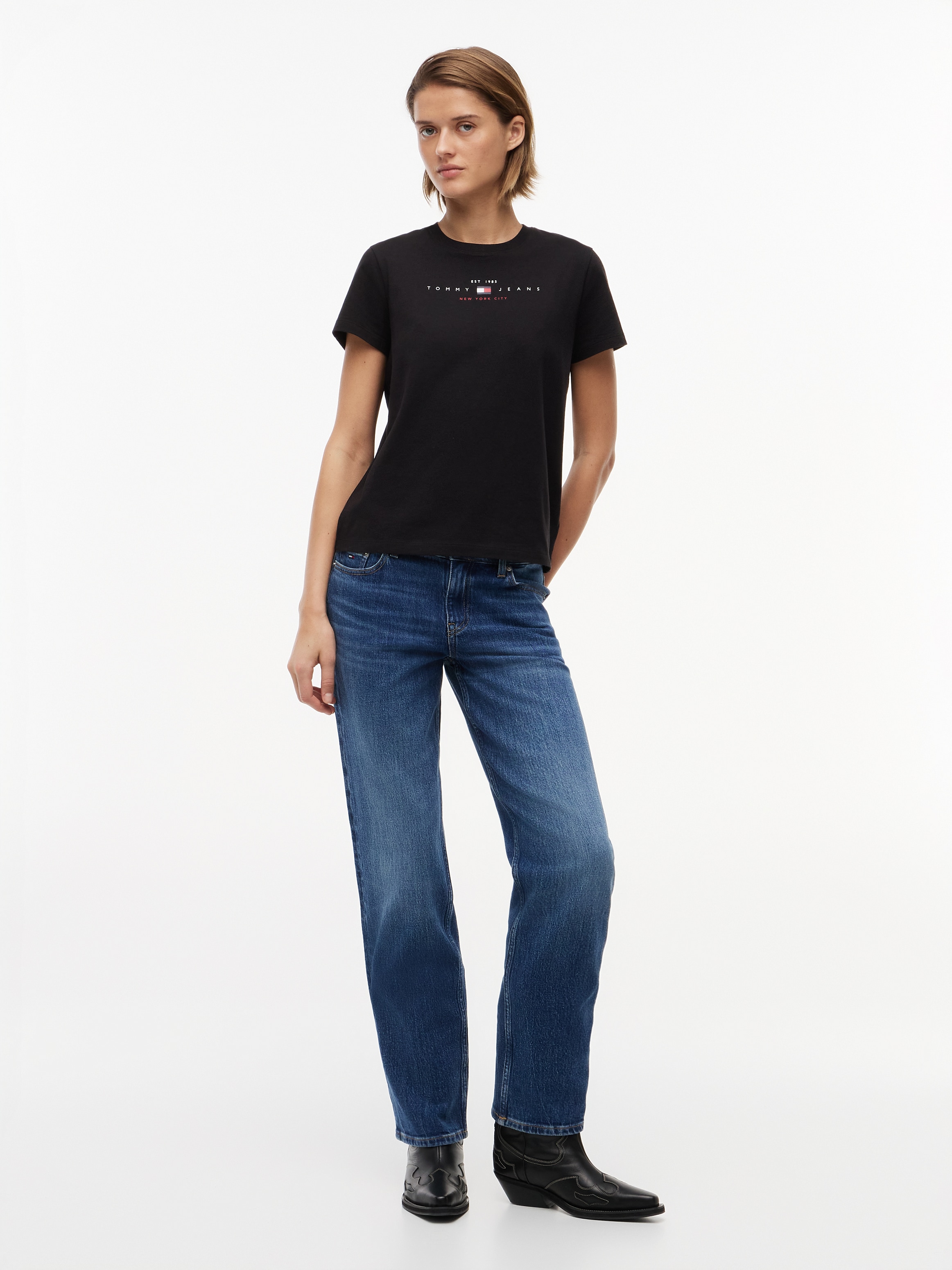 Tommy Jeans Kurzarmshirt »TJW REG US LINEAR SS TEE« Baumwollmischung, regular fit, Logo