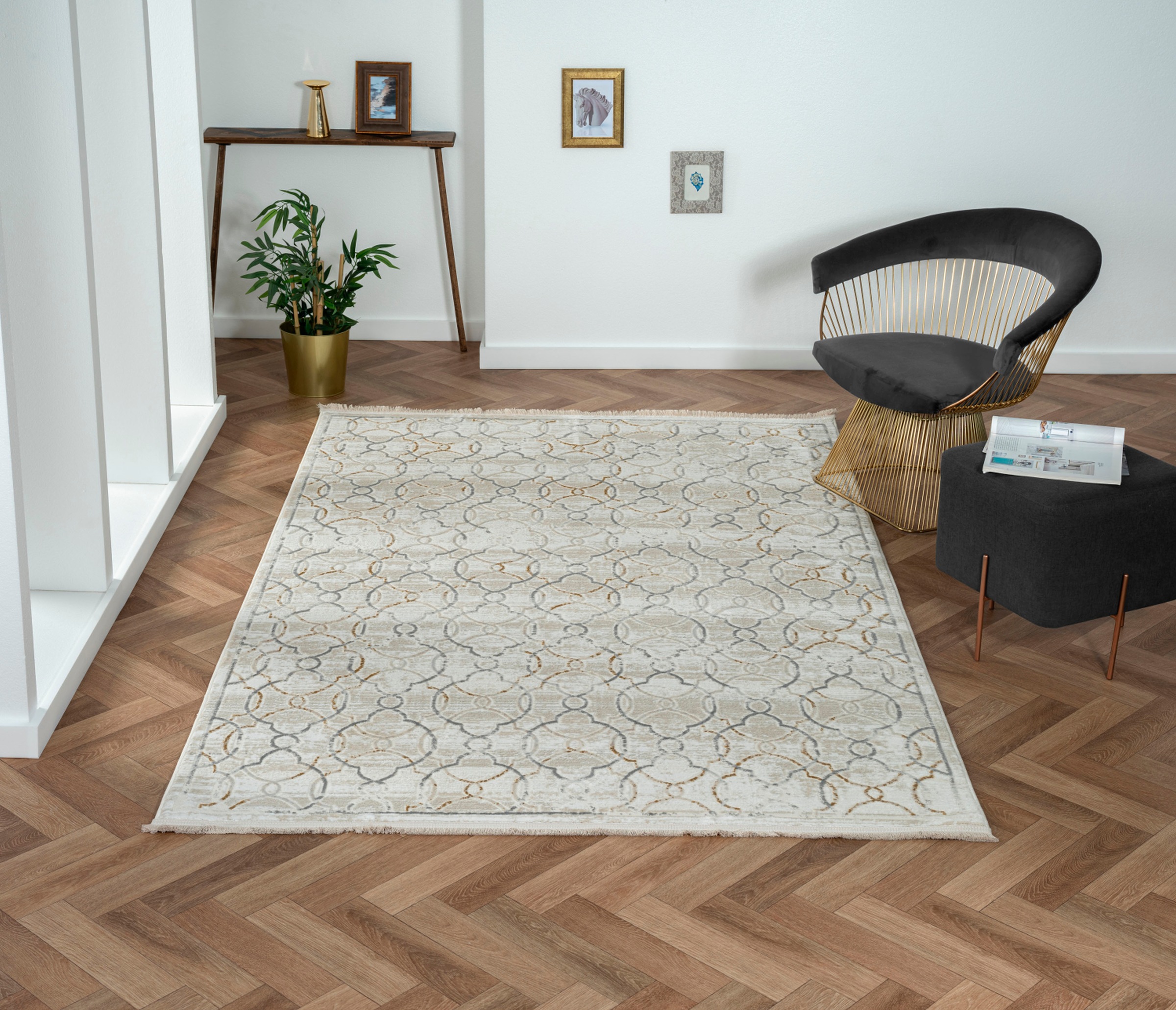 Myflair Möbel & Accessoires Teppich »My Floor Lagerräumung«, rechteckig, 10 mm Höhe, Kurzflor, Retro-Style, mit Fransen, besonders weich durch Microfaser