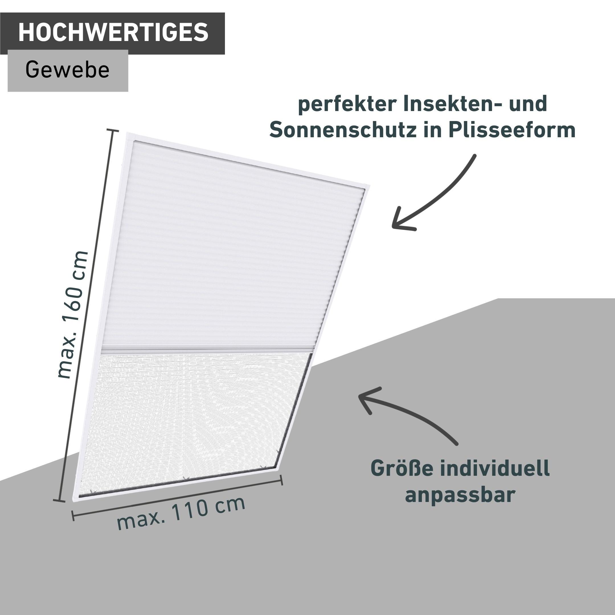 Windhager Insektenschutz-Fensterrahmen »Expert, Insekten- und Sonnenschutz in Plisseeform mit Alurahmen« Insektenschutz für Dachfenster, 110 x 160 cm, weiß