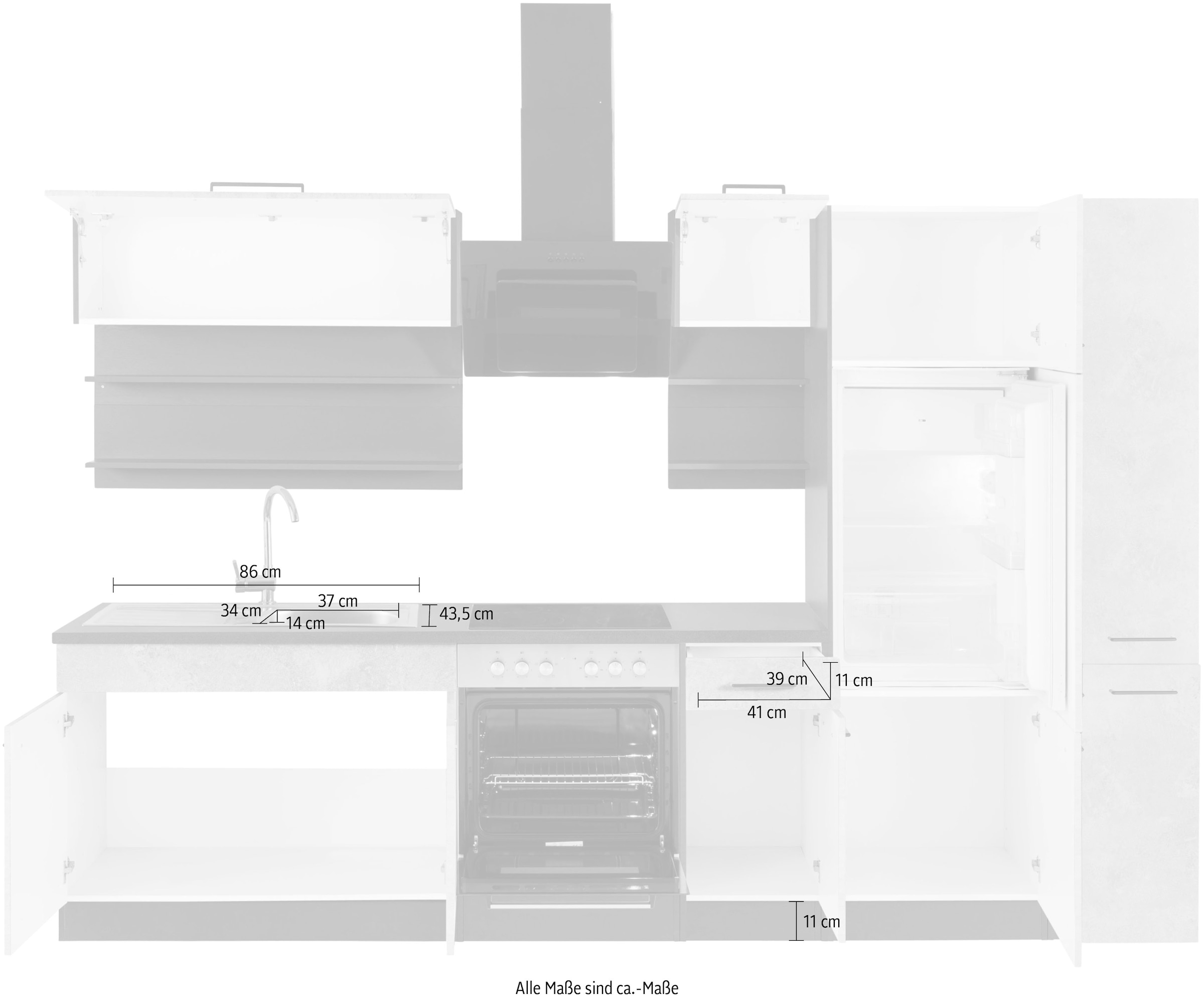 HELD MÖBEL Küchenzeile »Tulsa«, ohne E-Geräte, Breite 300 cm, schwarze Metallgriffe, MDF Fronten