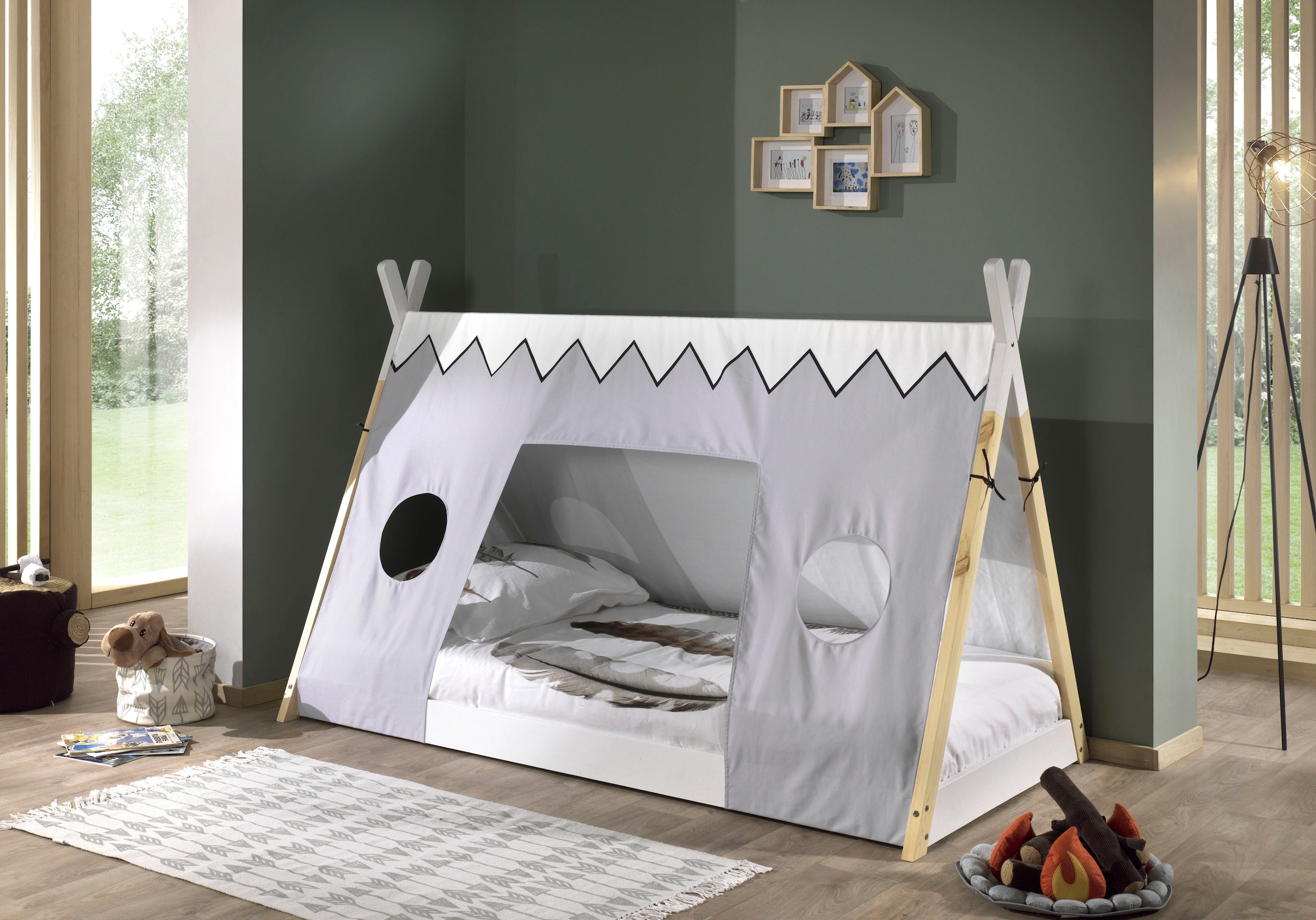 Vipack Kinderbett "TIPI, Kiefer massiv, 2-farbig lackiert, mit Rolllattenro günstig online kaufen