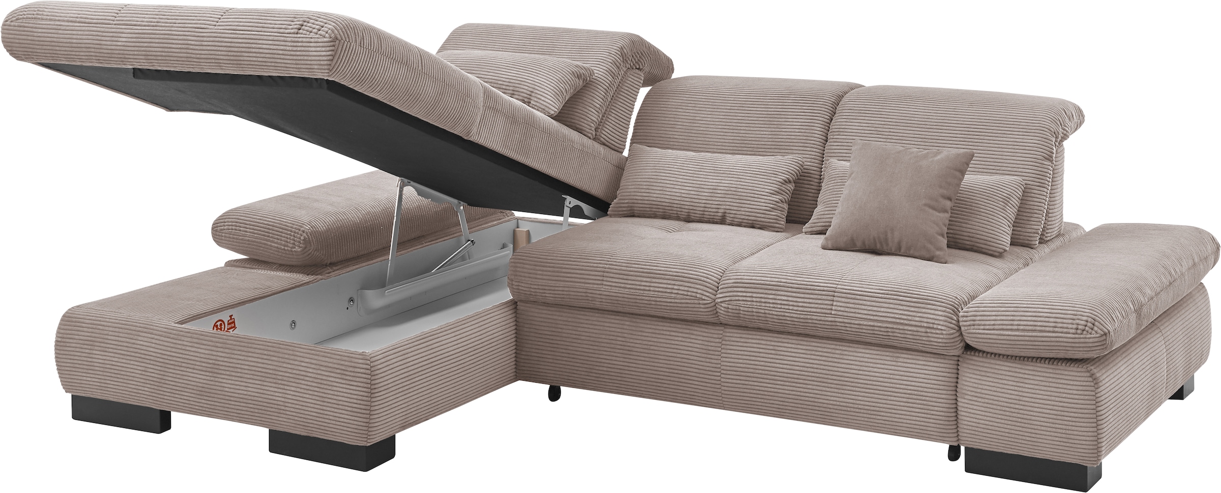 set one by Musterring Ecksofa »SO4100 V«, mit verstellbaren Kopfteilen, wahlweise mit Funktionen, Cord-Bezug