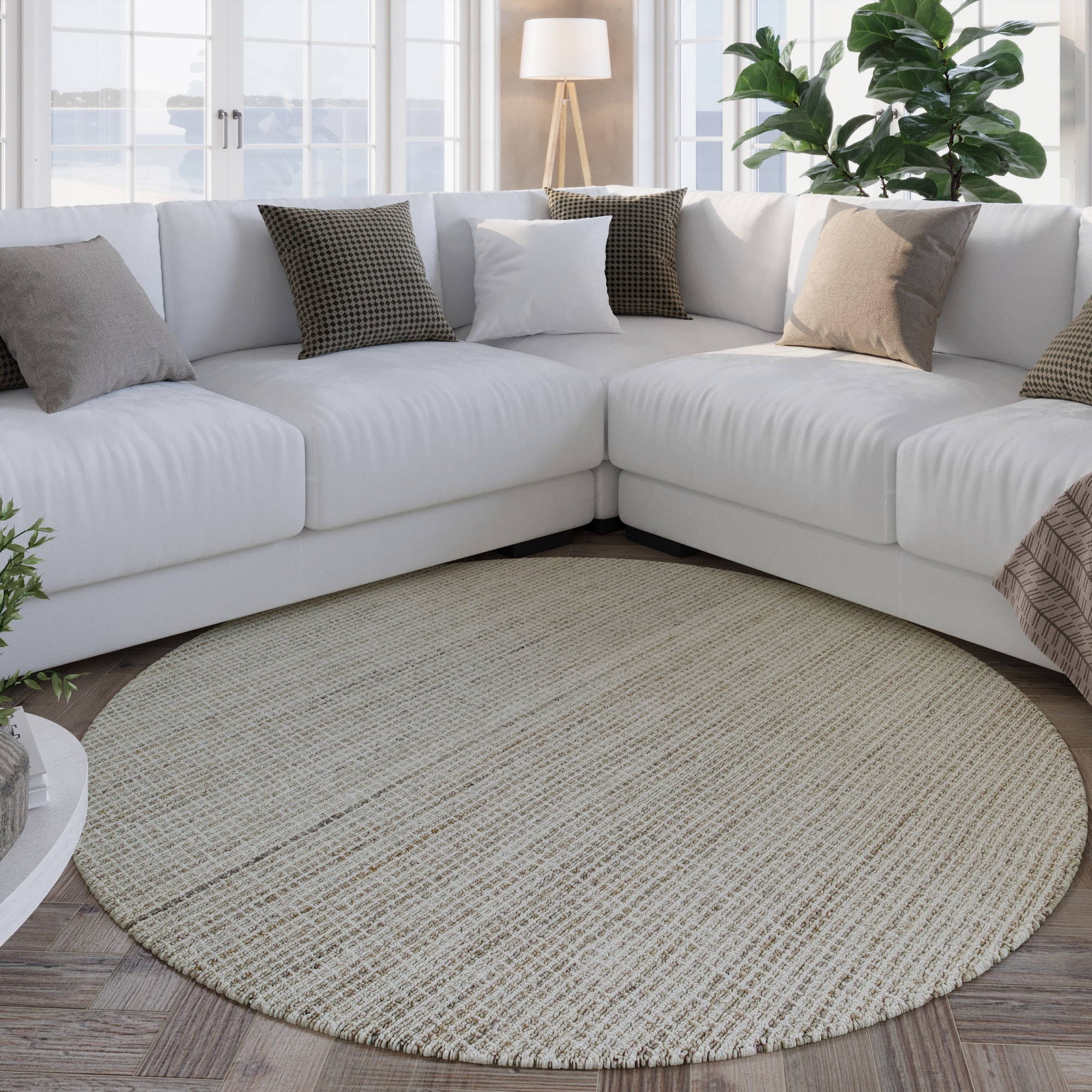 Wecon home Teppich »Hamptons FOURTEEN«, rund, 10 mm Höhe, Fasermix, Kurzflor, Wohnzimmer, Schlafzimmer, elegant, Karo-Muster