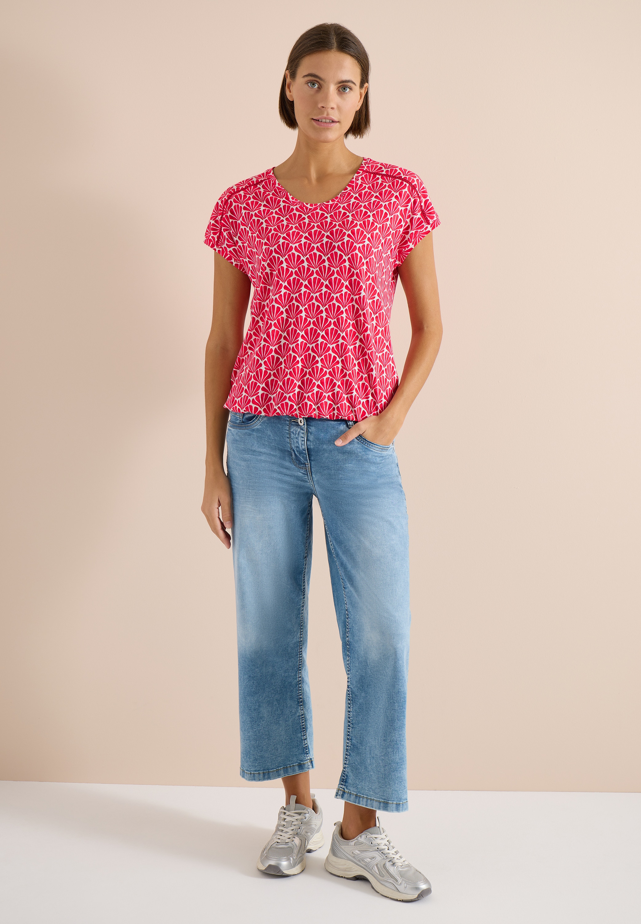 Cecil V-Shirt mit abgerundetem V-Ausschnitt