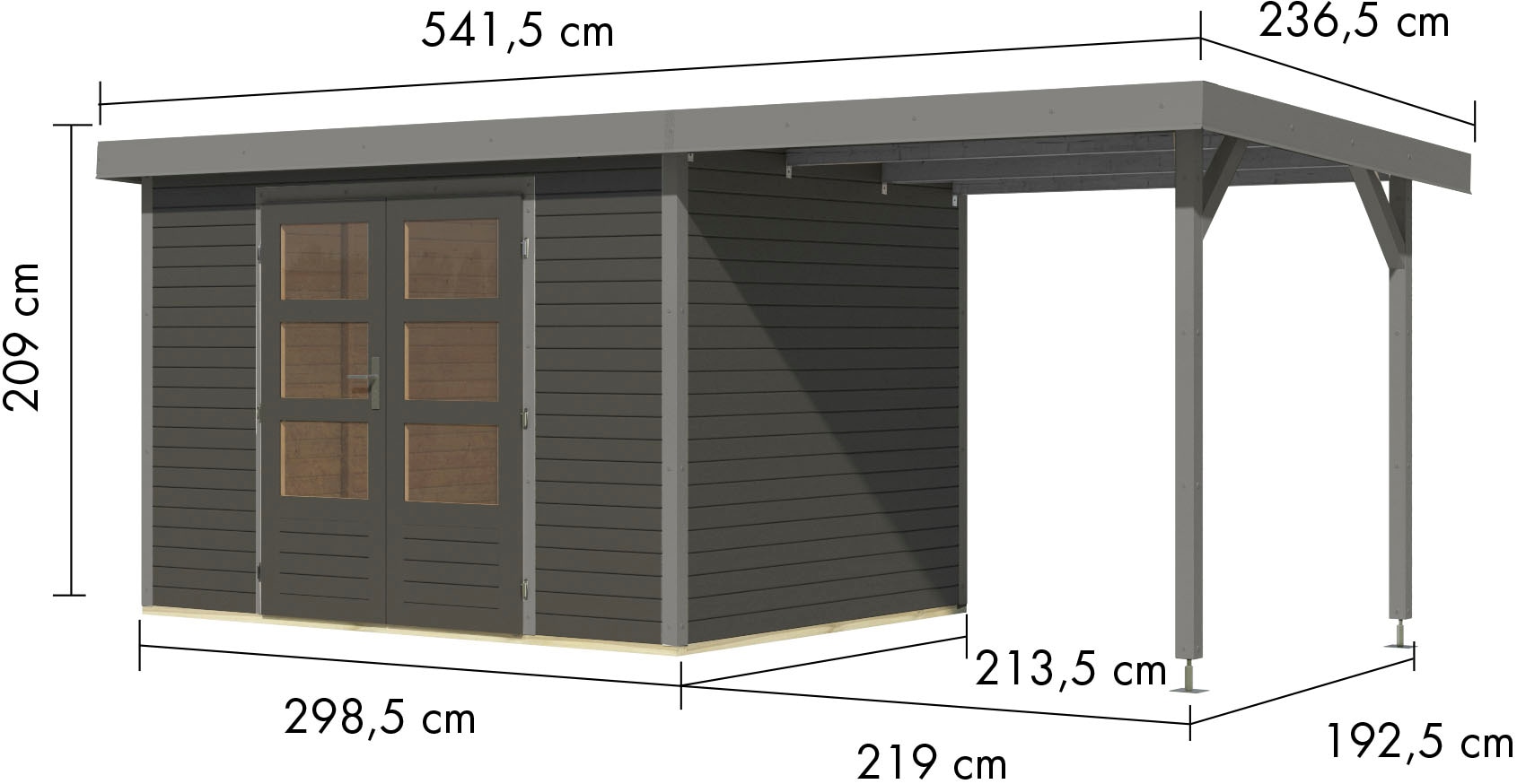 Karibu Gartenhaus »Jupiter 4«, in verschiedenen Farben, mit Anbaudach 2,35 m breit