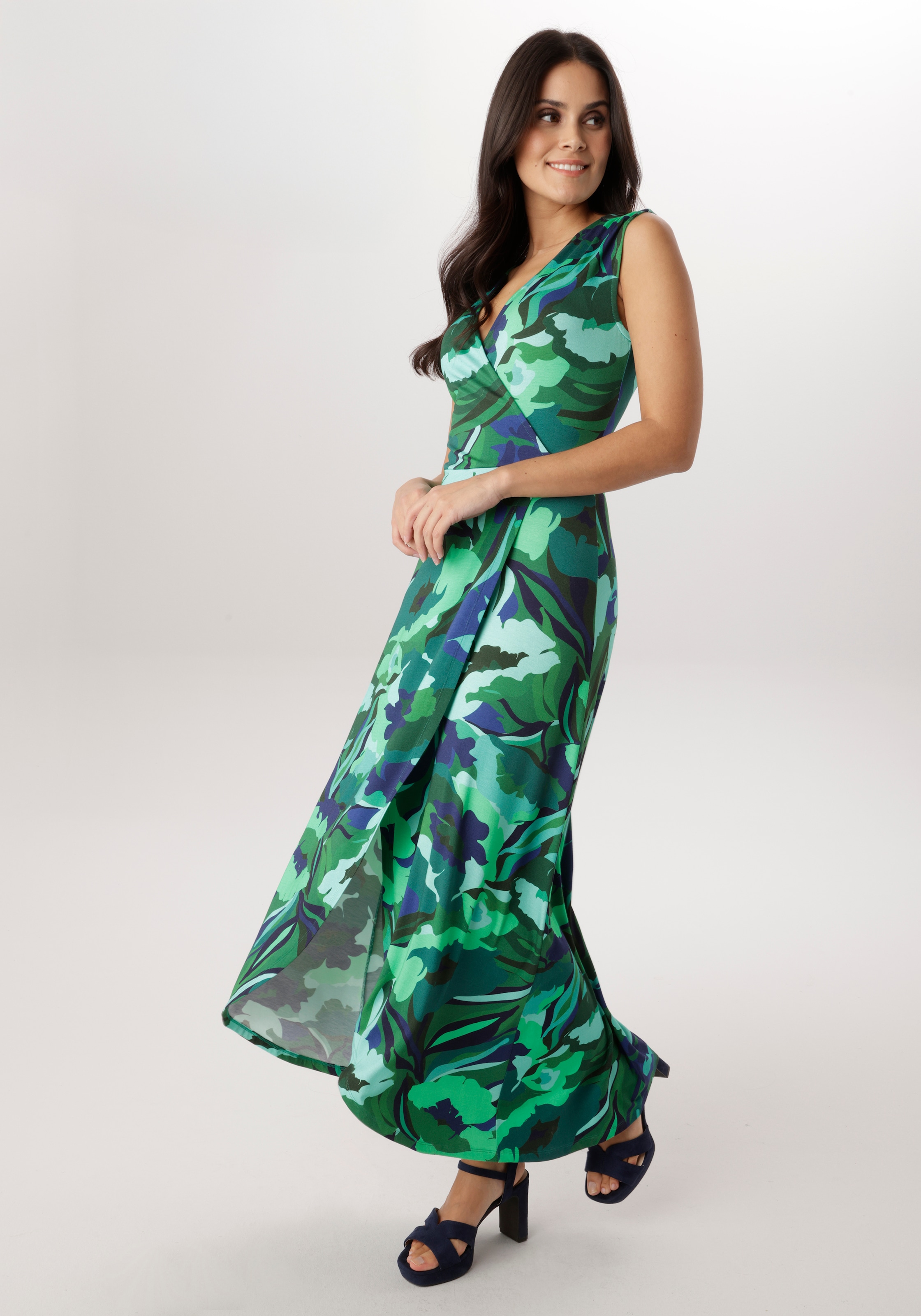 Aniston SELECTED Jerseykleid in Wickeloptik und vorne gebogter Saum - NEUE KOLLEKTION