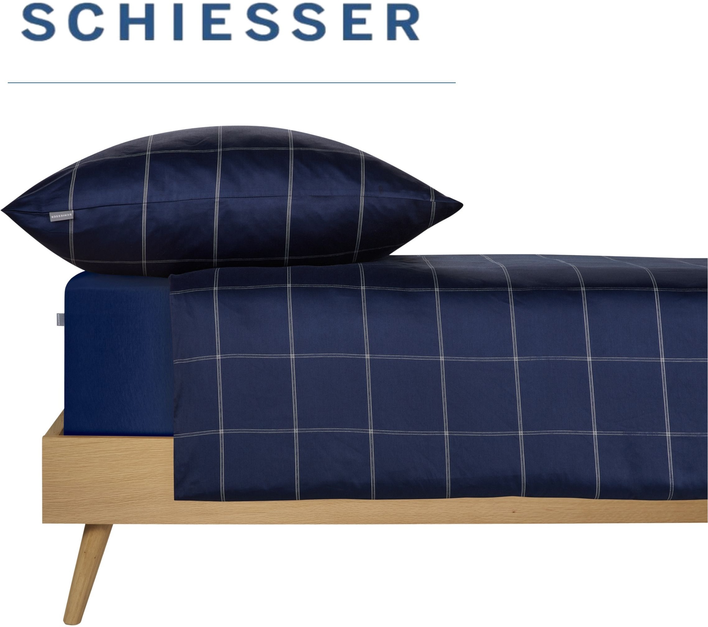 Schiesser Bettwäsche »Josh aus weichem Baumwoll-Satin mit kariertem Muster« 2 Stk. OEKO-TEX® MADE IN GREEN