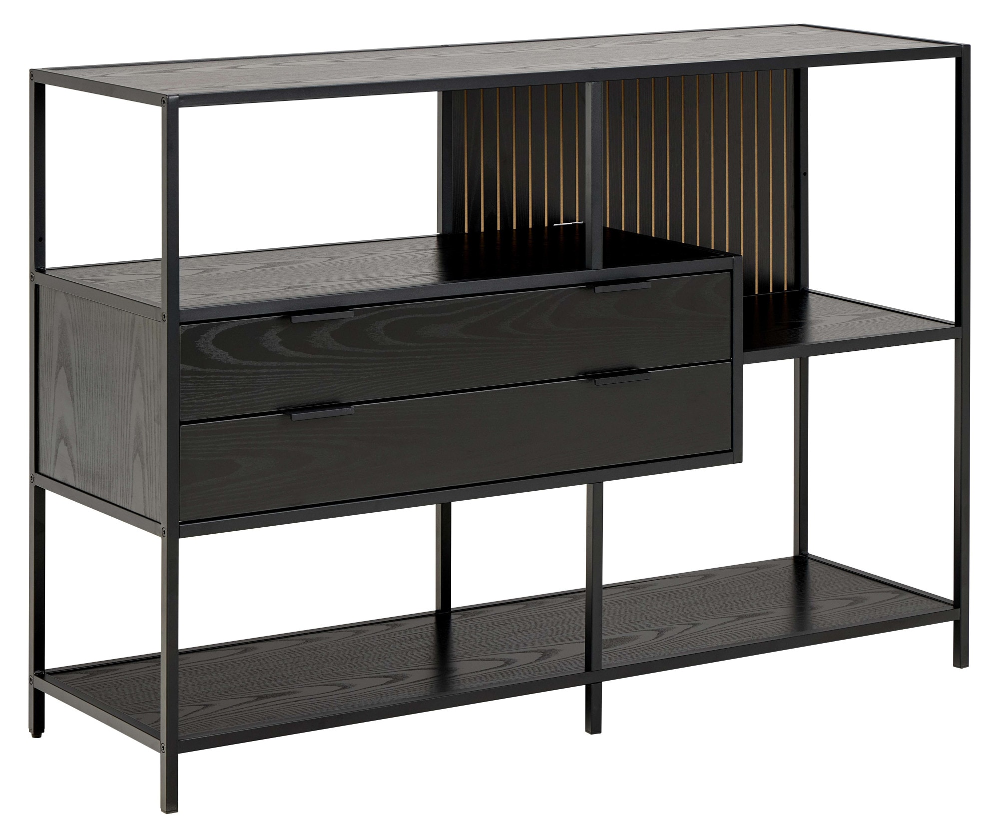 Regal ACTONA GROUP, B:114cm H:78cm T:35cmmatt schwarz, Stahl, Wohnzimmer, Regale, "Seaford, Standregal, Regal, Raumteiler", schwarzer Stahlrahmen, 2