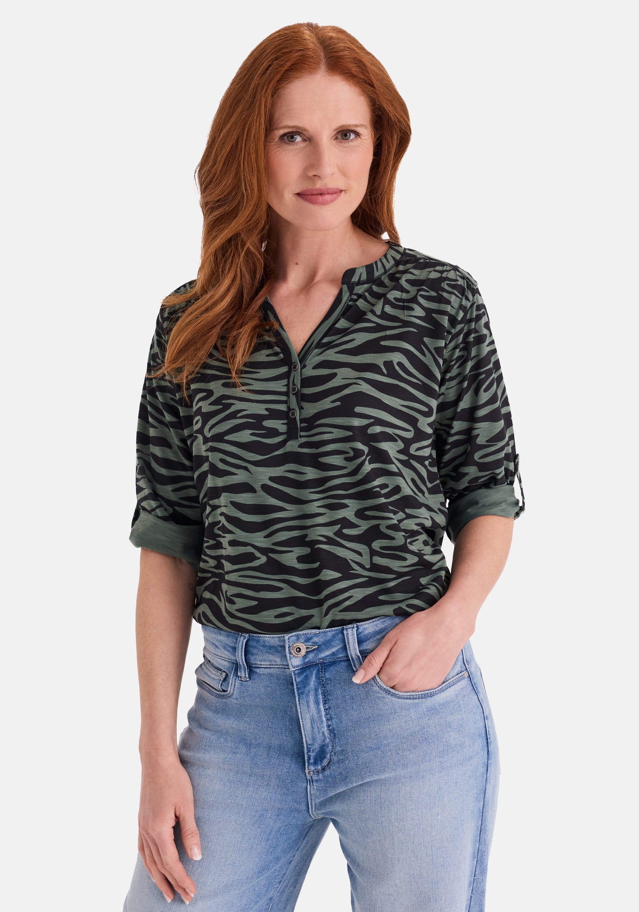 STOOKER WOMEN 3/4-Arm-Shirt "MARIE Print Shirt Bluse 3/4-Arm" Regular Fit Shirt Bluse Baumwolle Shirt Knopfleiste für Damen
