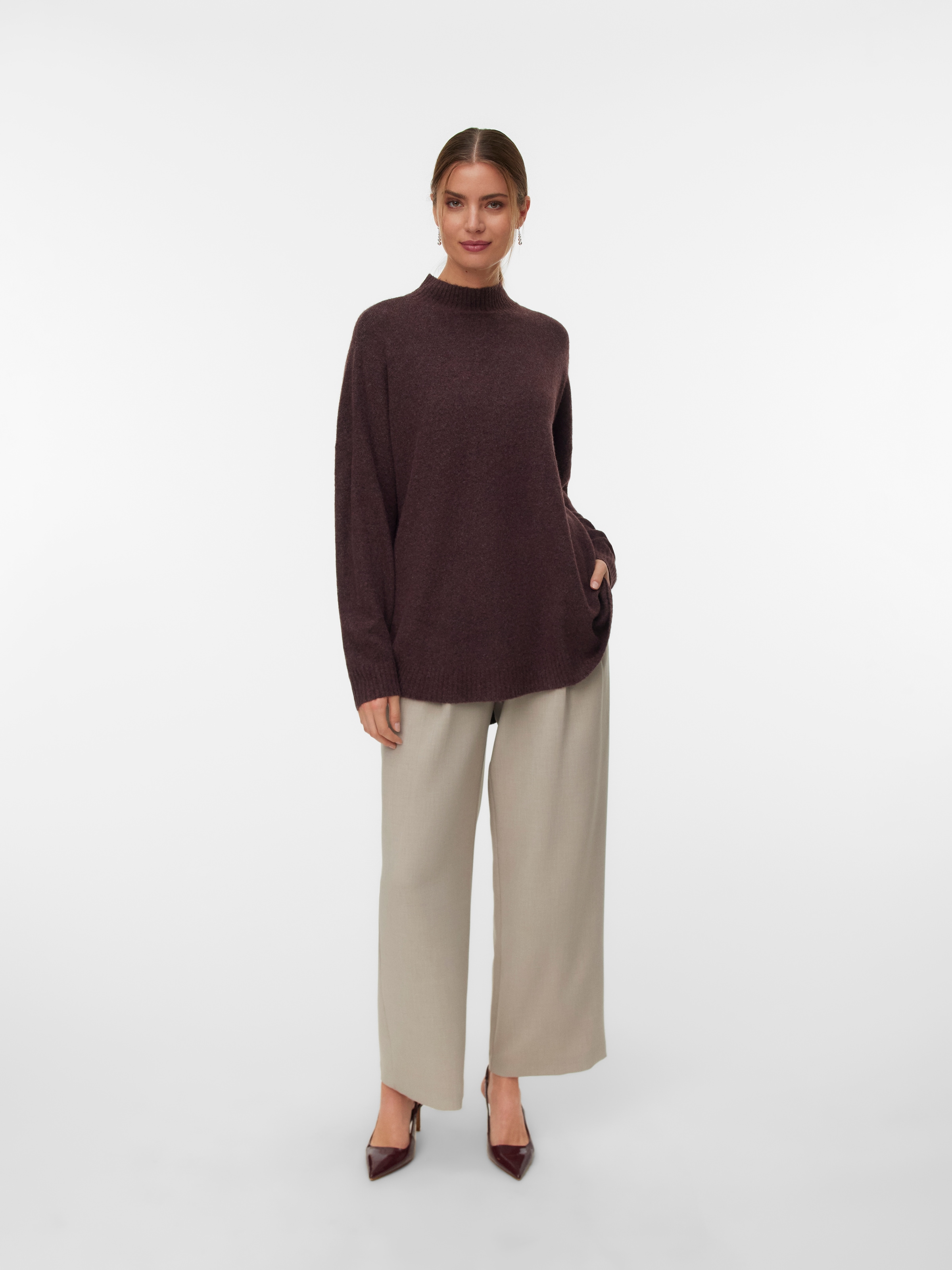 Vero Moda Strickpullover »VMPLAZA LS HIGHNECK LONG PULLOVER GA BOO« Materialmix, loose fit