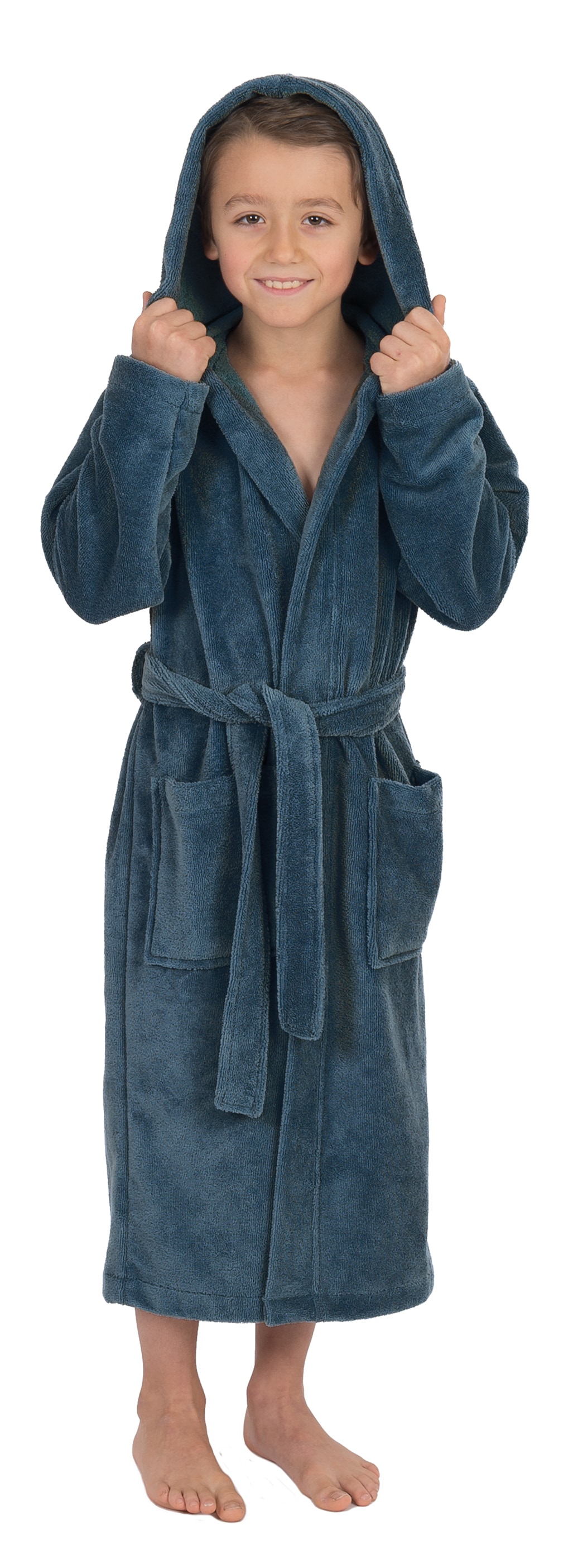 Kinderbademantel WEWO FASHION, L:86cmsmokeyblau, Baumwoll-Mix, Hausmäntel, "8521", Soft Touch