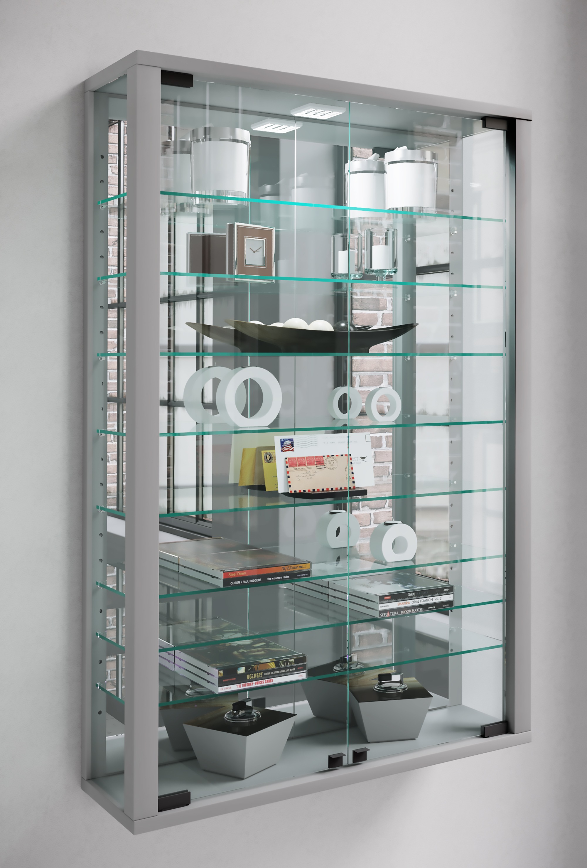VCM Wandregal »VCM Glasvitrine hängend | Vitrine Glas mit ESG-Sicherheitsglas | Maße ca. . H. 91 x B. 59 x T. 18 cm| Hängevitrine Glas | Modern und platzsparend | Vitrine Glas - Vitrosa Mini Spiegel«