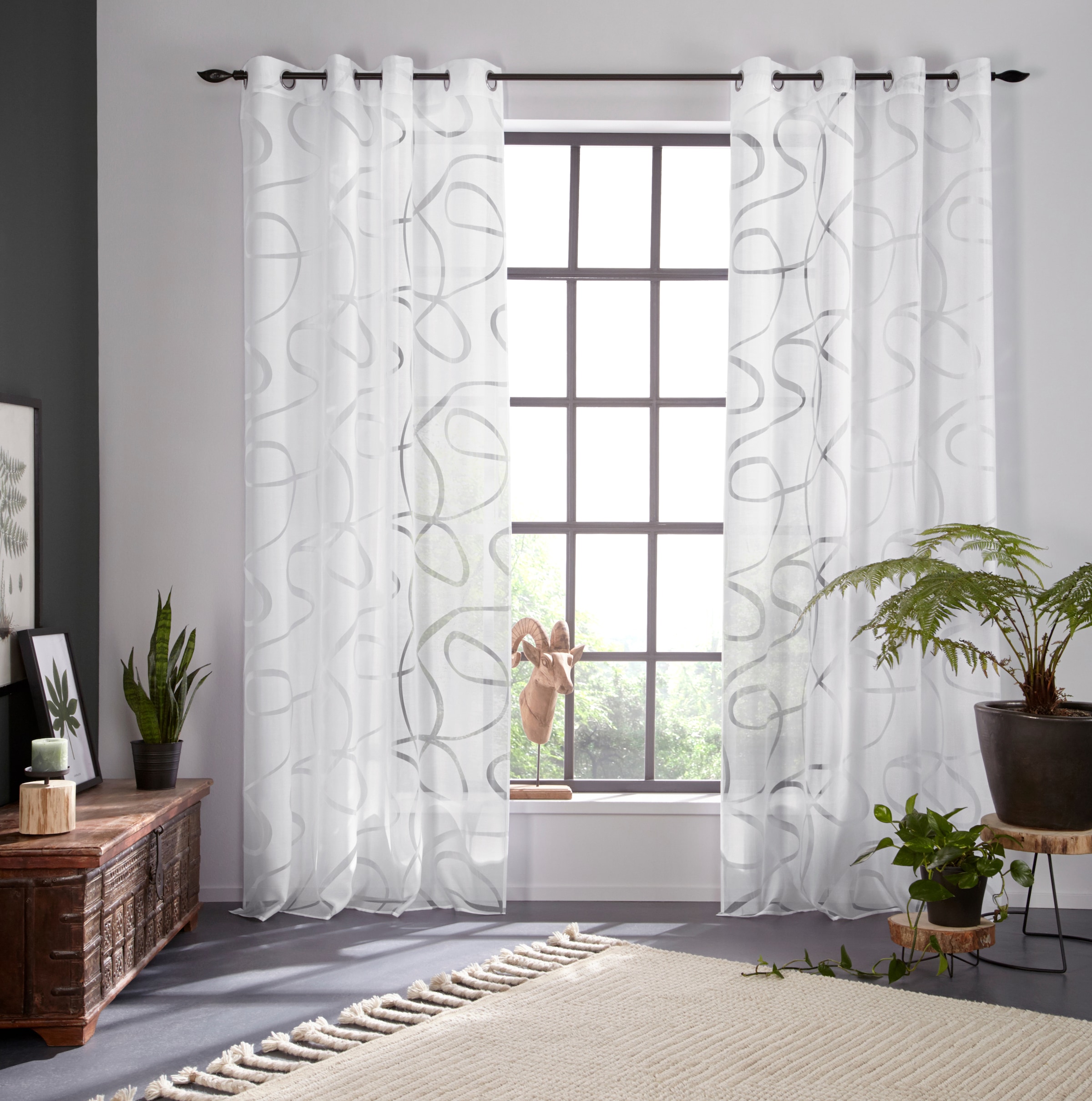 Bruno Banani Gardine "Tilo" Ösen 1 Stk. tlg. transparent, Ausbrenner, geweb günstig online kaufen