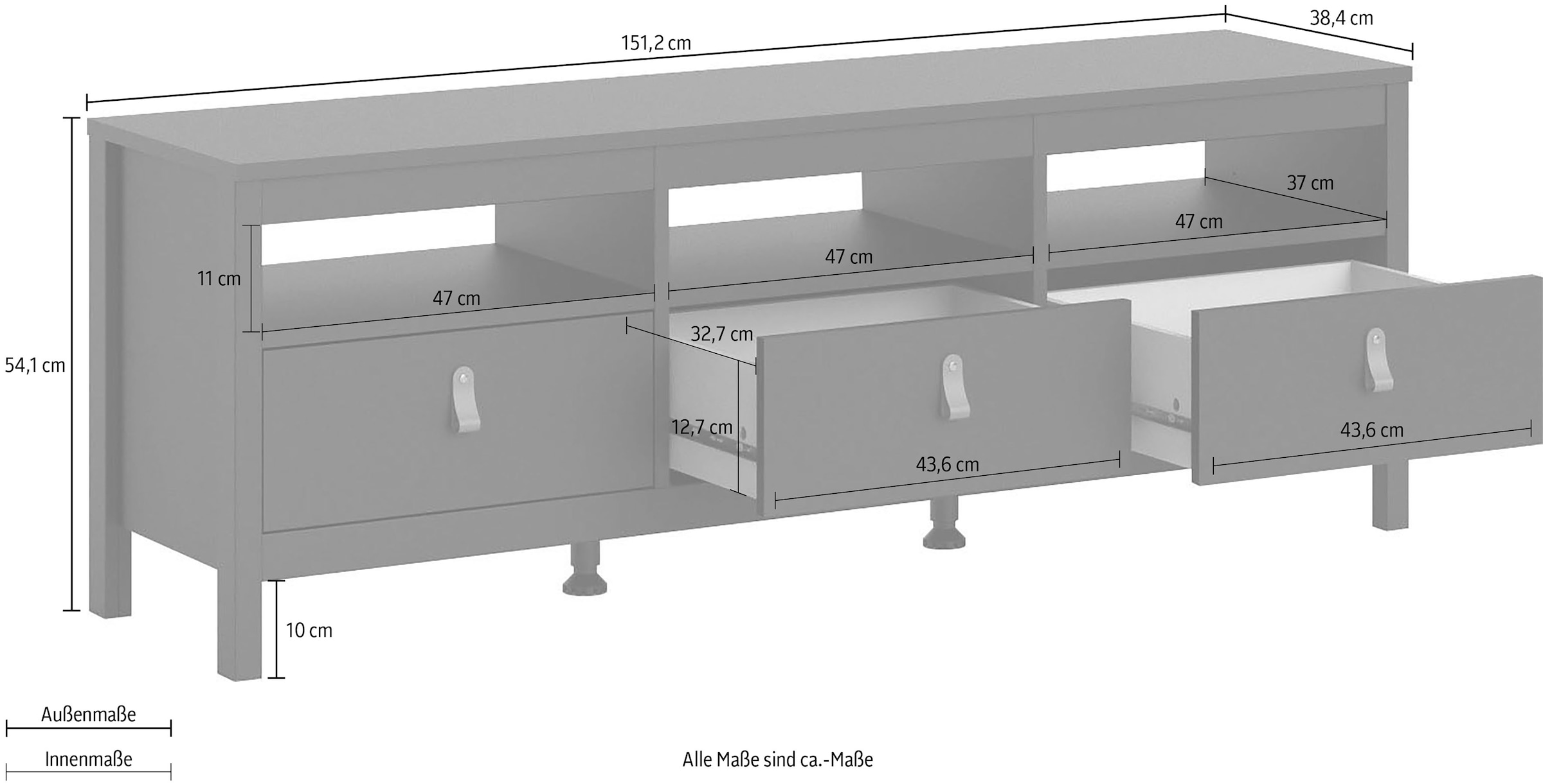 Home affaire TV-Bank »Madrid, TV-Möbel, Fernsehtisch, TV-Unit, Media-Möbel, Sideboard,«, mit 3 Schubladen und 3 offenen Fächern, Breite 151 cm, Höhe 54 cm