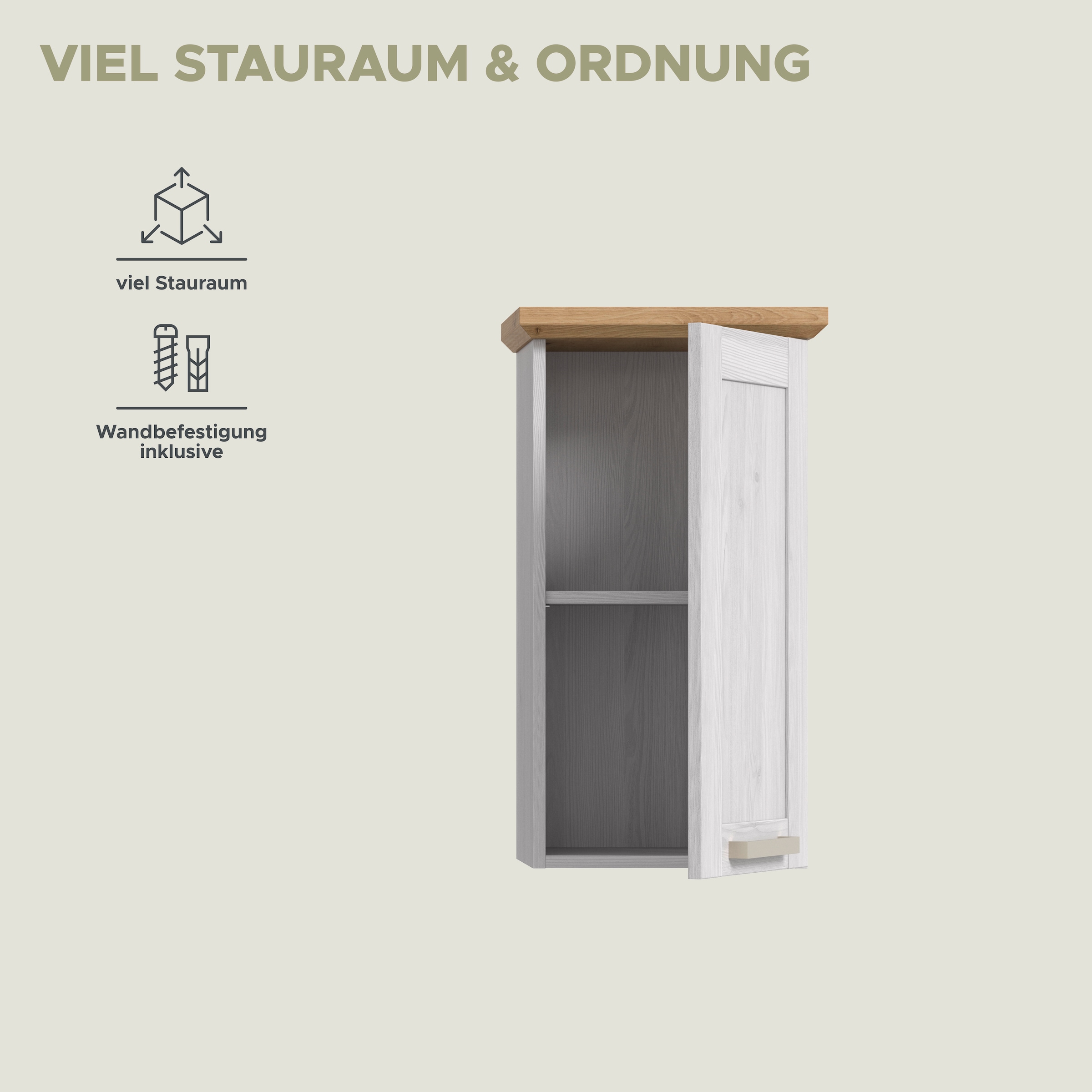 welltime Hängeschrank »COSENZA, Breite 39cm, 1 Tür, 1 Einlegeboden, 2 Fächer« in Landhausoptik, mit weiteren Artikel der Serie kombinierbar, 1 Stk. tlg. Hängeschrank, Bad, Badezimmerschrank