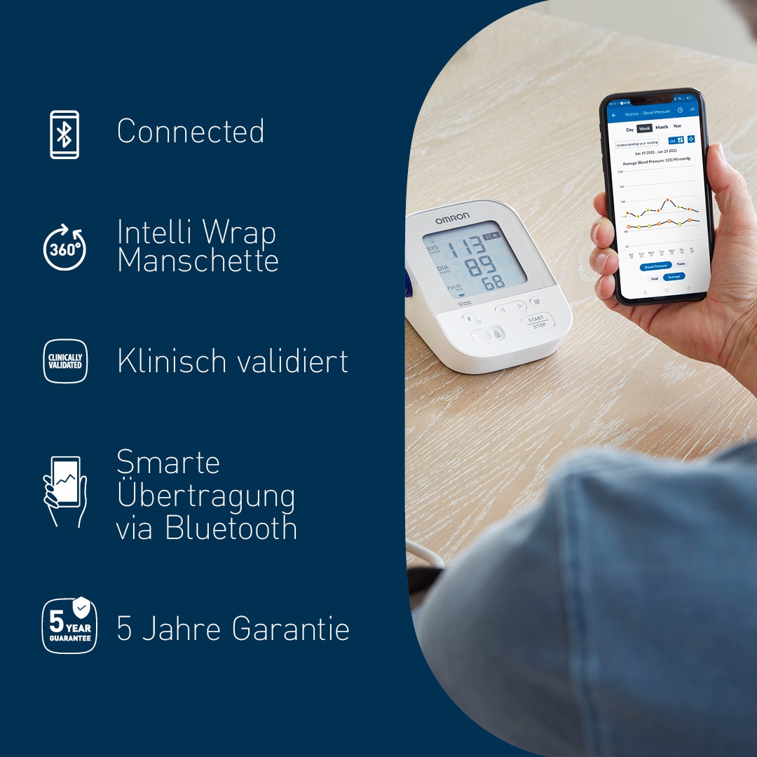 Omron Oberarm-Blutdruckmessgerät »X4 Smart« mit Bluetooth und Intelli Wrap Manschette, mit kostenloser App