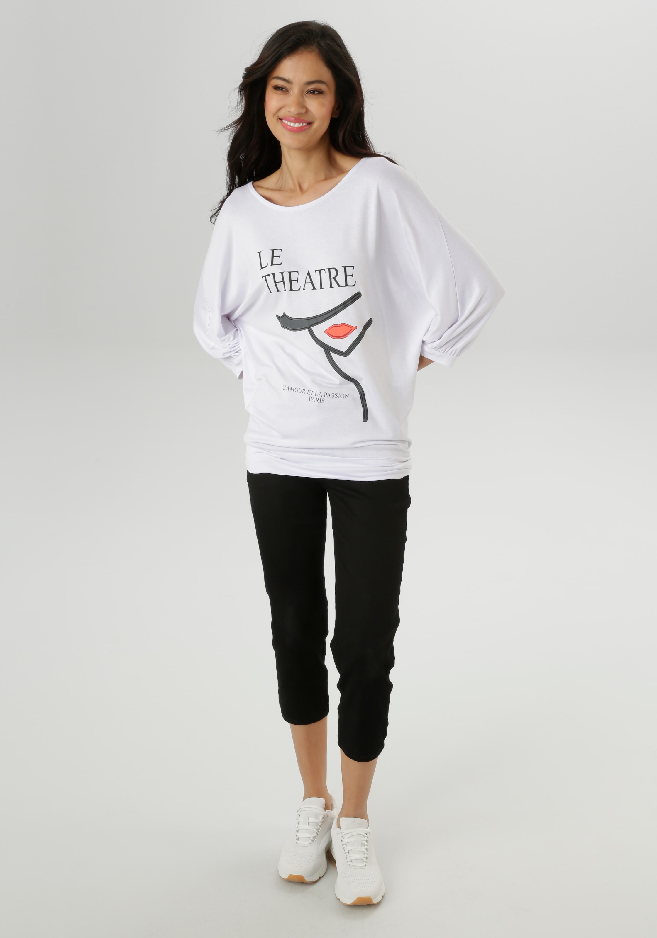 Aniston SELECTED 3/4-Arm-Shirt, mit femininen Druck und Statement-Schriftzug - NEUE KOLLEKTION