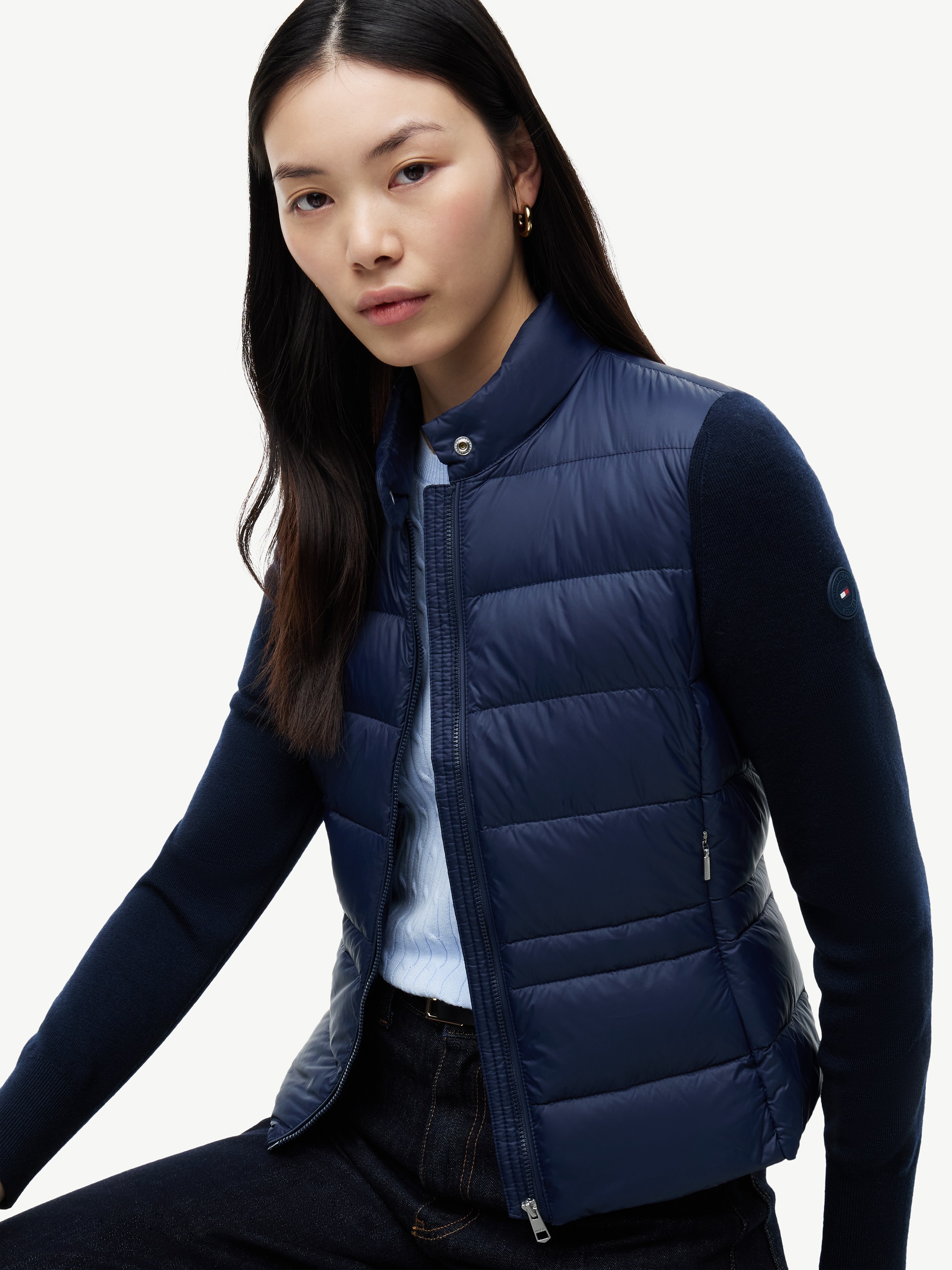 Tommy Hilfiger Steppjacke »LW DOWN KNIT MIX JACKET« ohne Kapuze Stehkragen, Materialmix mit Steppqualität