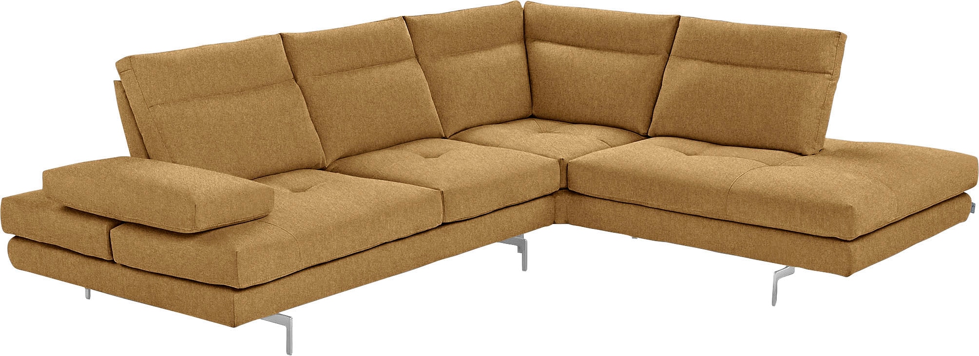 CALIA ITALIA Ecksofa "Toby Wing, B/T: 288/232 cm, Multifunktionssofa, Designsofa, L-Form" Sitztiefenverstellung und Armteilfunktion, Füße chrom glänzend