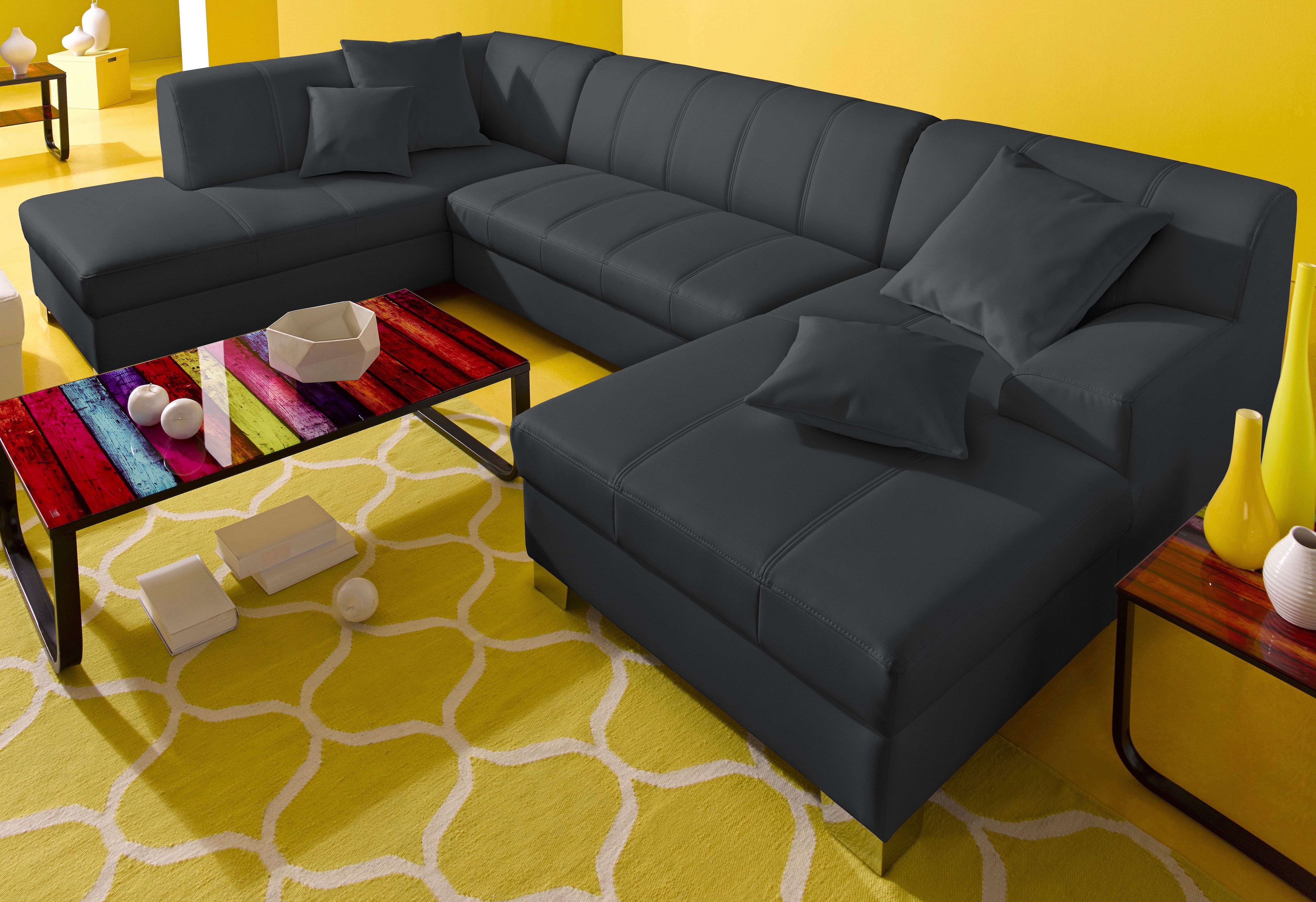 DOMO collection Wohnlandschaft "TURAH 297x195x75 cm, moderne Steppung, viel Platz, bequem" wahlweise mit Bettfunktion, B/T/H: 297/82/75 cm, U-Form