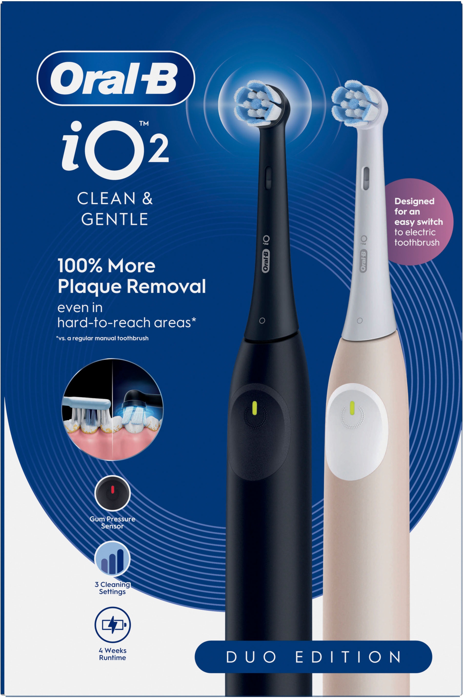 Oral-B Elektrische Zahnbürste »iO Series 2« 2 Stk. Aufsteckbürsten für die sanfte Reinigung, mit 2. Handstück