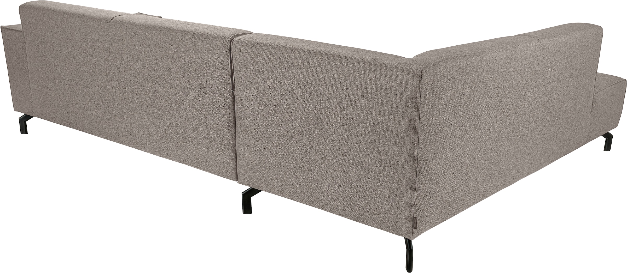 Places of Style Ecksofa »Lorcan, Breite 275 cm, weiches Sitzgefühl«, mit schwarzen Metallfüßen, Lederoptik und in weichem Strukturstoff