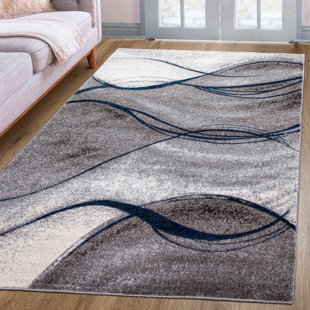 Teppich OTTO HOME "Tritom" Gr. 4, blau, B:160cm H:9mm L:230cm, Kunstfaser, Teppiche, Teppich, mit besonders weichem Flor, Kurzflor, modernes Wellen Muster