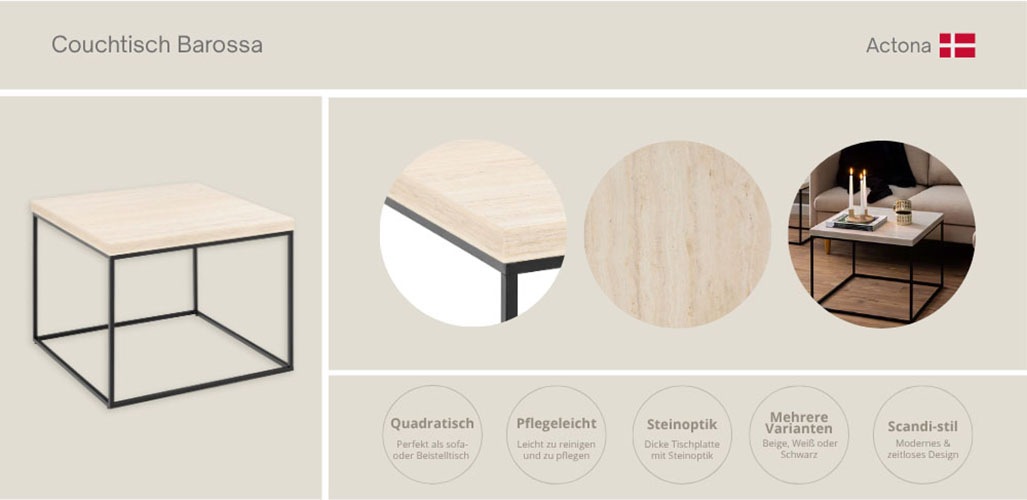 ACTONA GROUP Couchtisch "Barossa, Wohnzimmer-Tisch, quadratisch, in Steinop günstig online kaufen
