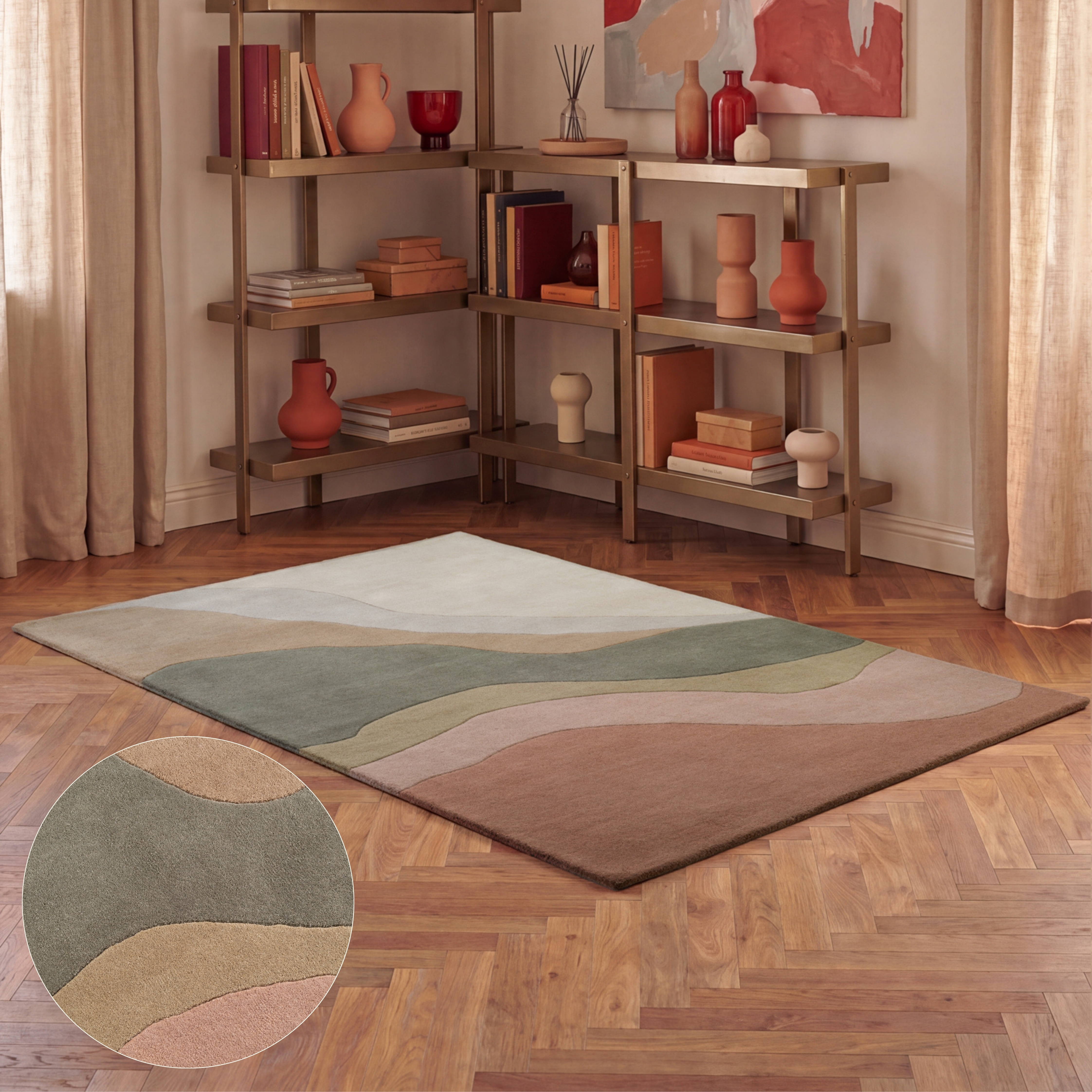 Ted Baker Wollteppich "Flood" rechteckig 17 mm Höhe Wolle, Naturteppich, Handgemacht, Wohnzimmer, Schlafzimmer, Bunt