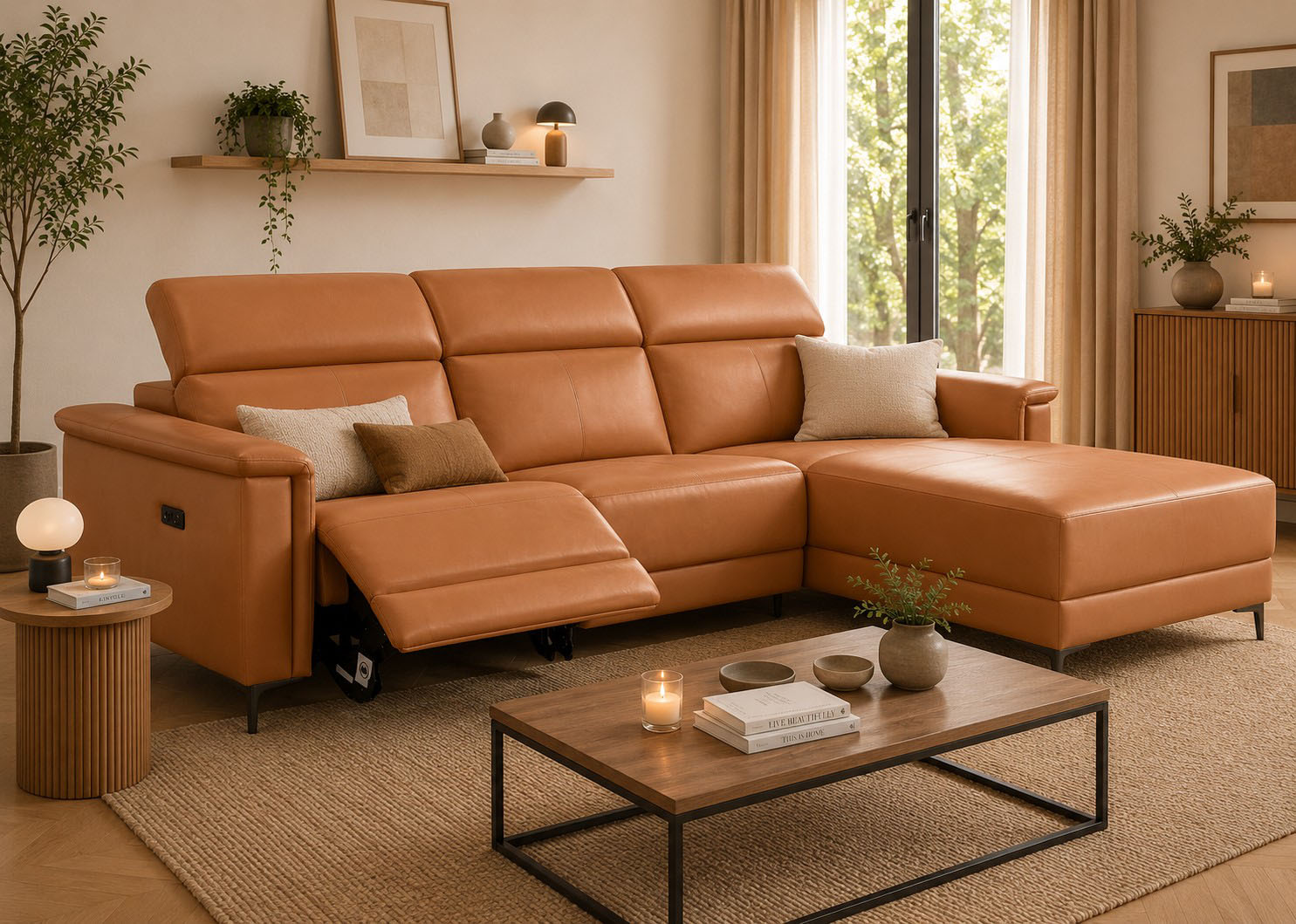OTTO home Ecksofa "LUND, Naturleder, L-Form, 261cm, man./elektr. Relaxfunktion (USB-A)" mit USB A-Anschluss bei elektrischer Variante und Kopfteilverstellung