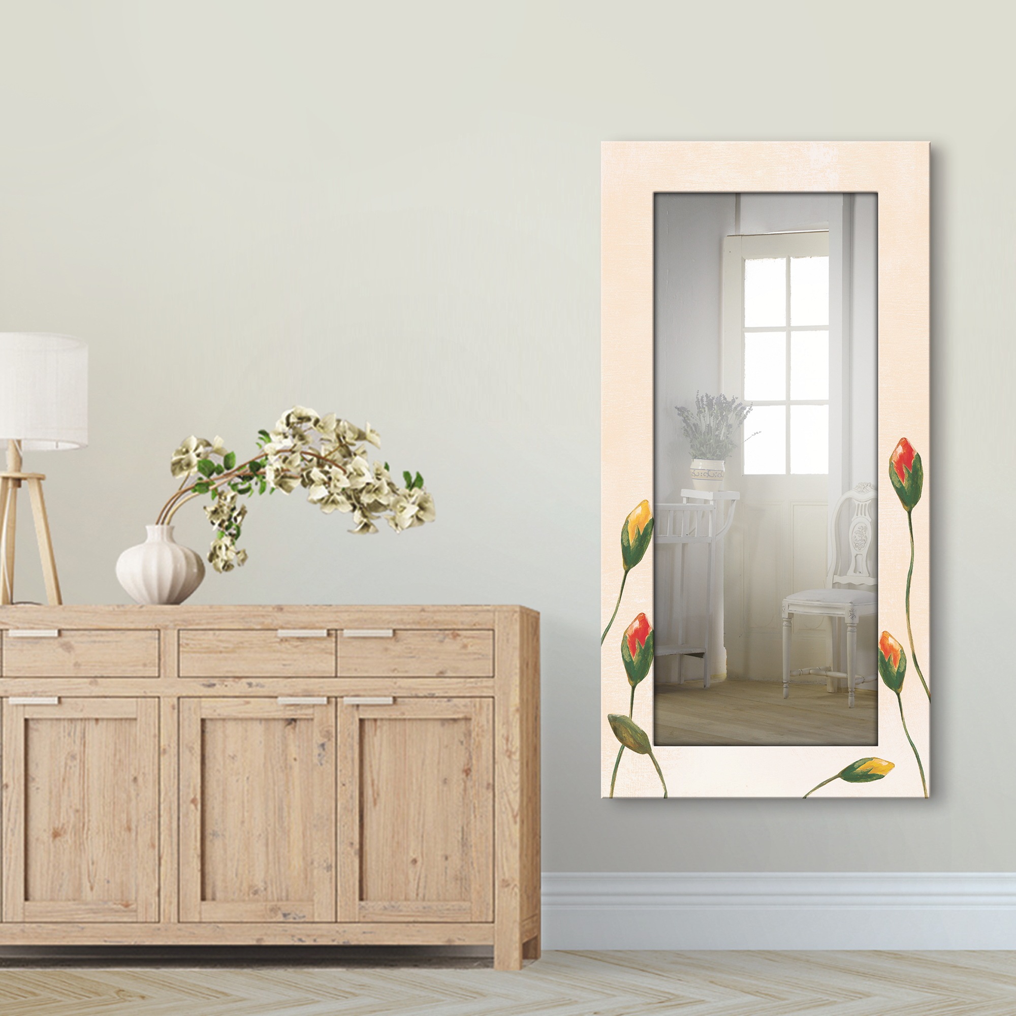 Artland Dekospiegel »Bunte Mohnblumen«, gerahmter Ganzkörperspiegel, Wandspiegel, mit Motivrahmen, Landhaus