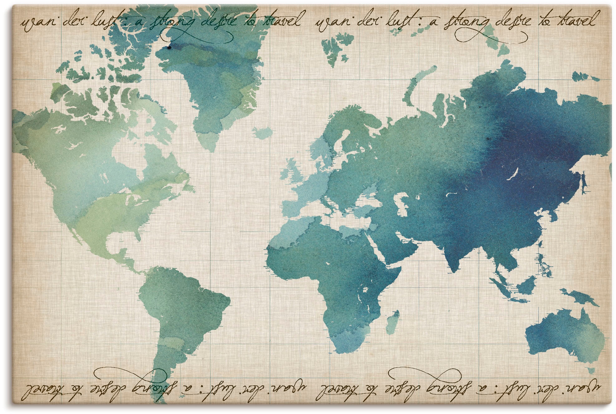 Artland Leinwandbild "Wasserfarben Weltkarte", Landkarten, (1 St.), auf Keilrahmen gespannt
