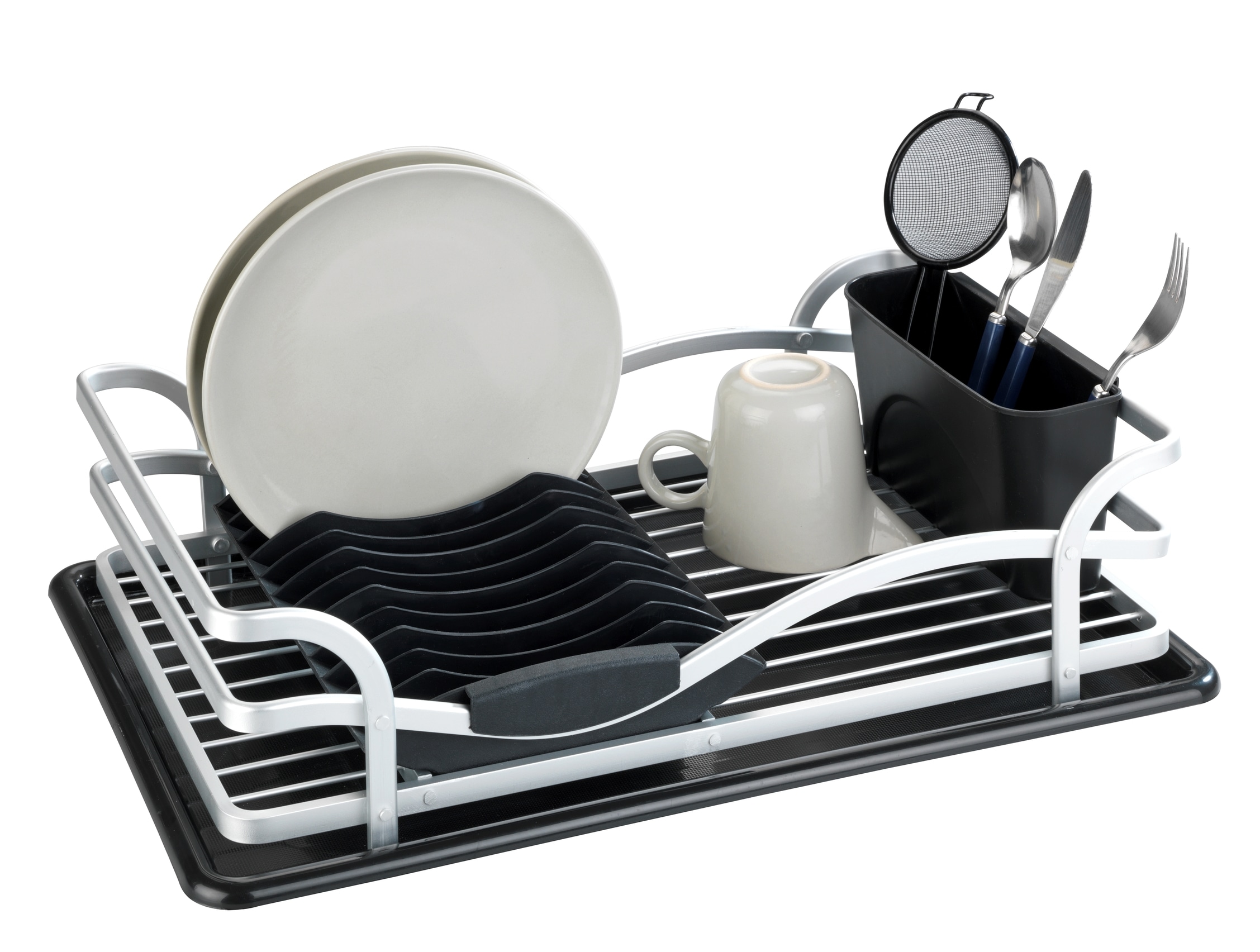 WENKO Geschirrständer »Modell Alu«, Geschirrabtropfer aus Aluminium & Kunststoff, abnehmbarer Besteckkorb