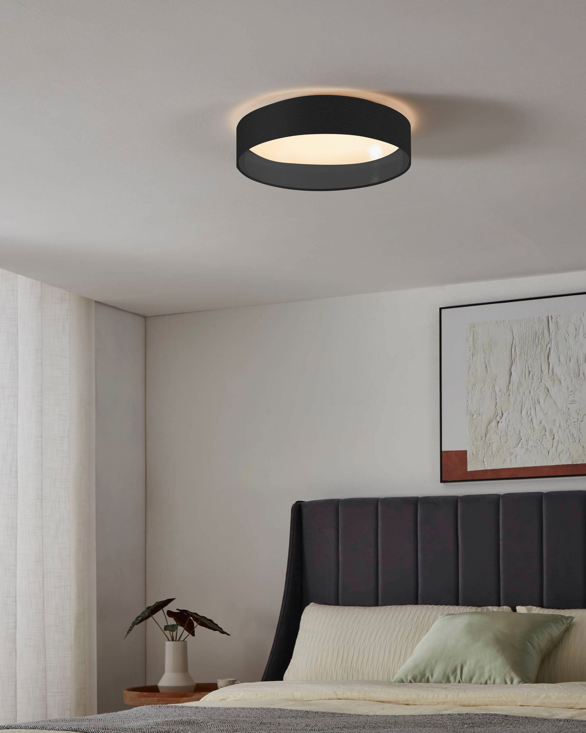 Leonique LED Deckenleuchte »Juria«, 1 flammig, Leuchtmittel LED-Modul | LED fest integriert, Deckenlampe Ø38 x H9 cm mit Textil-/Stoffschirm, CCT, Fernbedienung