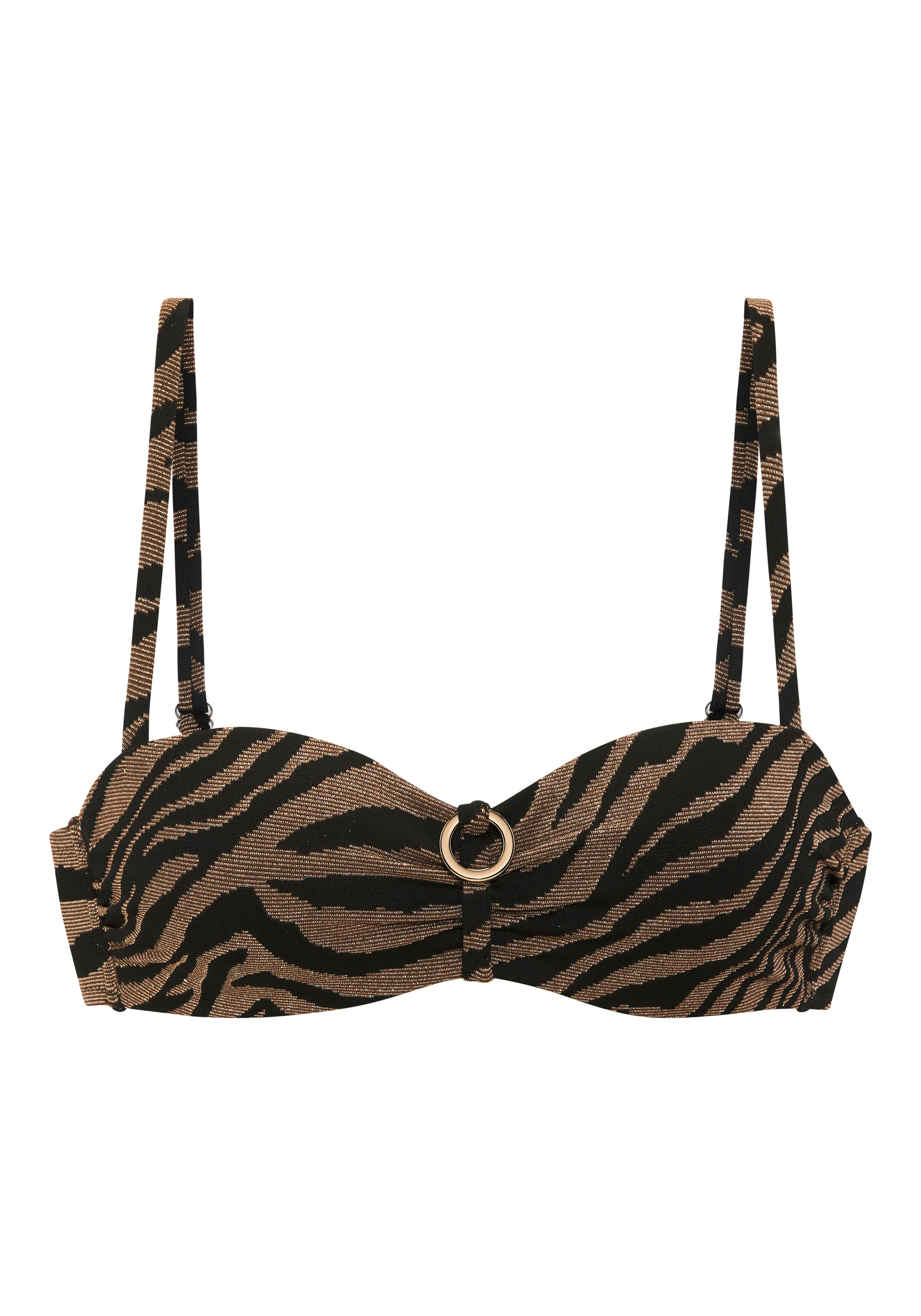 Bügel-Bandeau-Bikini BRUNO BANANI, Damen, Gr. 38, Cup E, schwarz (schwarz, gold), Recycling-Polyamid, Bikini-Sets, in zweifarbiger Animal-Optik 3
