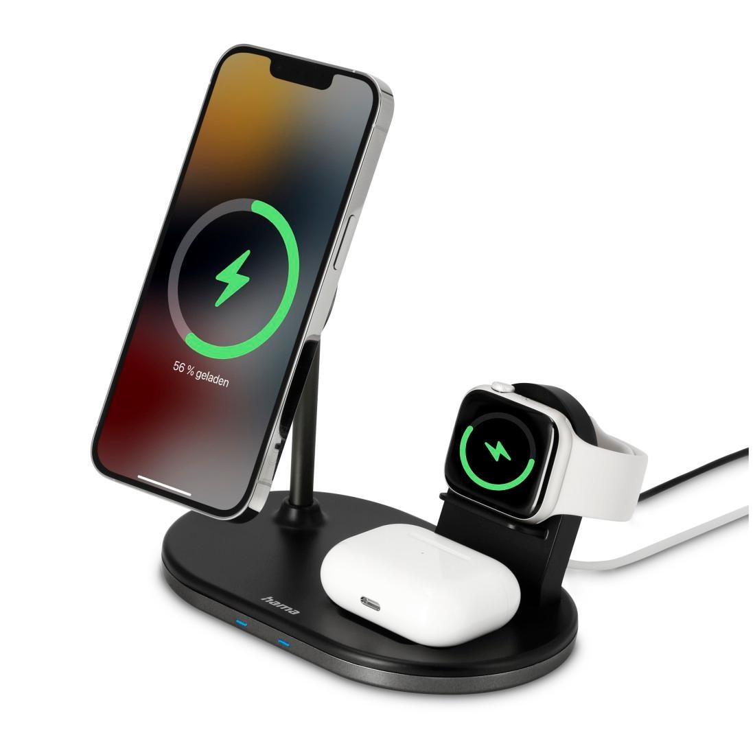 Hama Induktions-Ladegerät »3in1 Wireless Charger Ladestation für Apple iPhone AirPod Apple Watch«, mit Pad, Fast-Charge-Technologie, Apple iPhone 12, 13, 14, 15-Modelle