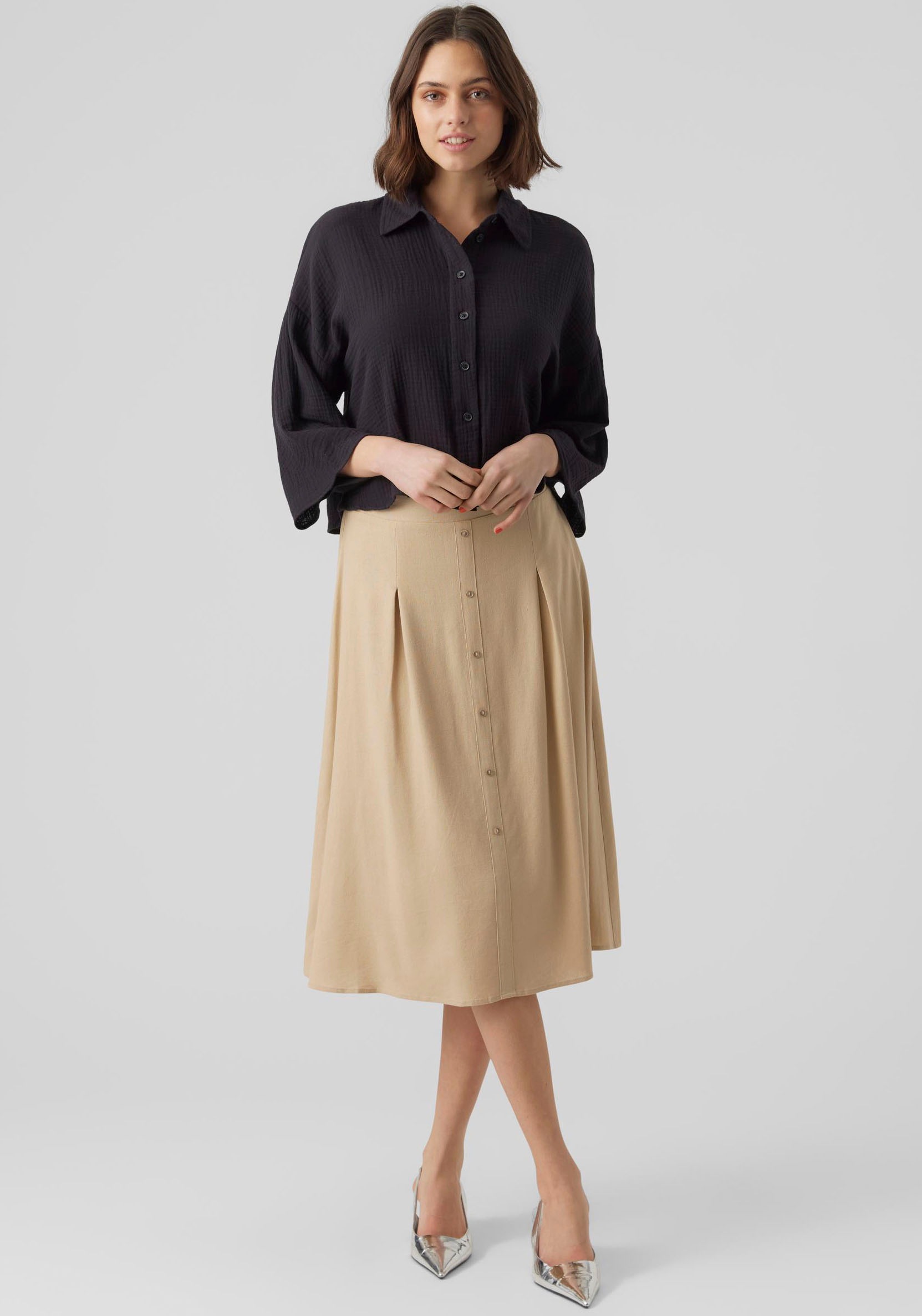 Thumbnail - Vero Moda Hemdbluse "VMNATALI CROP SHIRT WVN NOOS" Baumwolle, loose fit