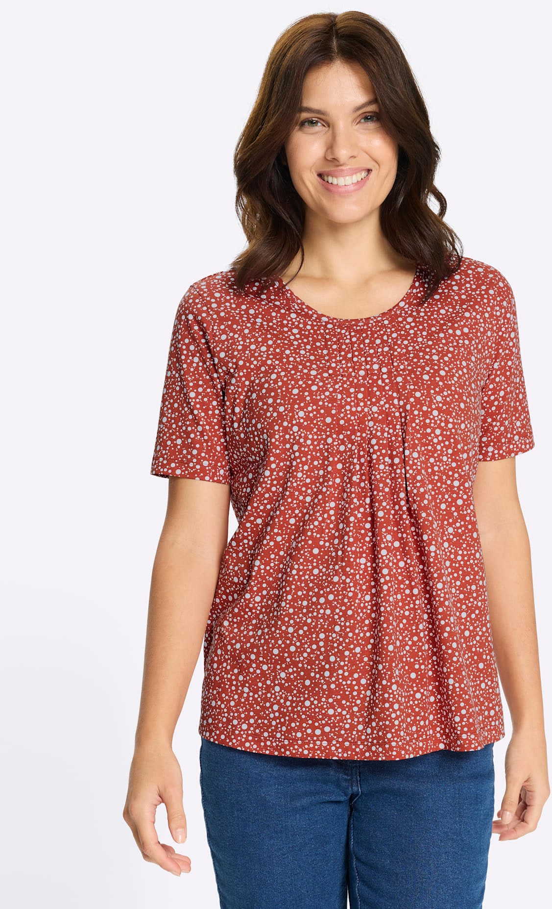 Kurzarmshirt CLASSIC BASICS "Kurzarm-Shirt", Damen, Gr. 46, rotbraun, weiß, bedruckt, 100% Baumwolle, gemustert, mehrfarbig, Rundhals, Shirts