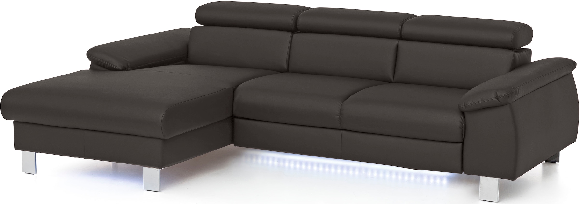 COTTA Ecksofa "Komaris L-Form,B:244cm, inkl. Kopfteilverstellung, Wellenunterfederung" optional mit Schlaffunktion und Bettkasten, plus opt. LED Beleuchtung