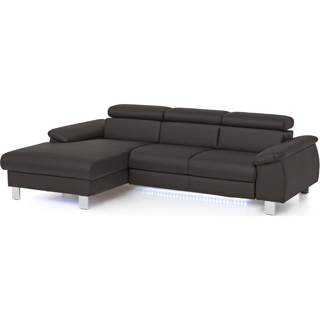 COTTA Ecksofa Komaris, Ecksofa, wahlweise mit RGB-LED-Beleuchtung und Bettfunktion/Bettkasten