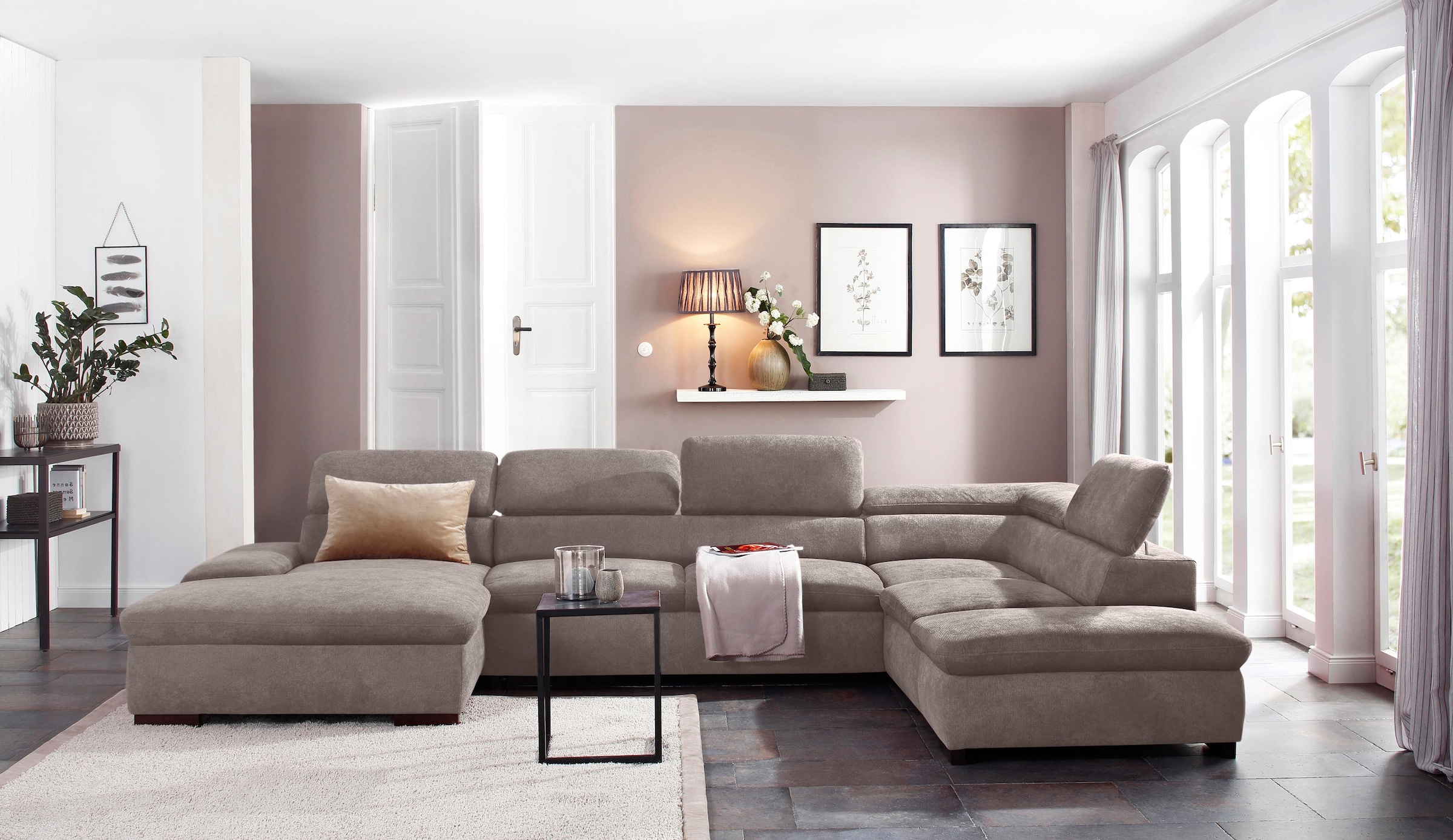 OTTO home Wohnlandschaft "Alberto U-Form, B: 350 cm, mit Kopfteilverstellung, XXL-Sofa" optional mit Schlaffunktion, Couch mit Lederoption