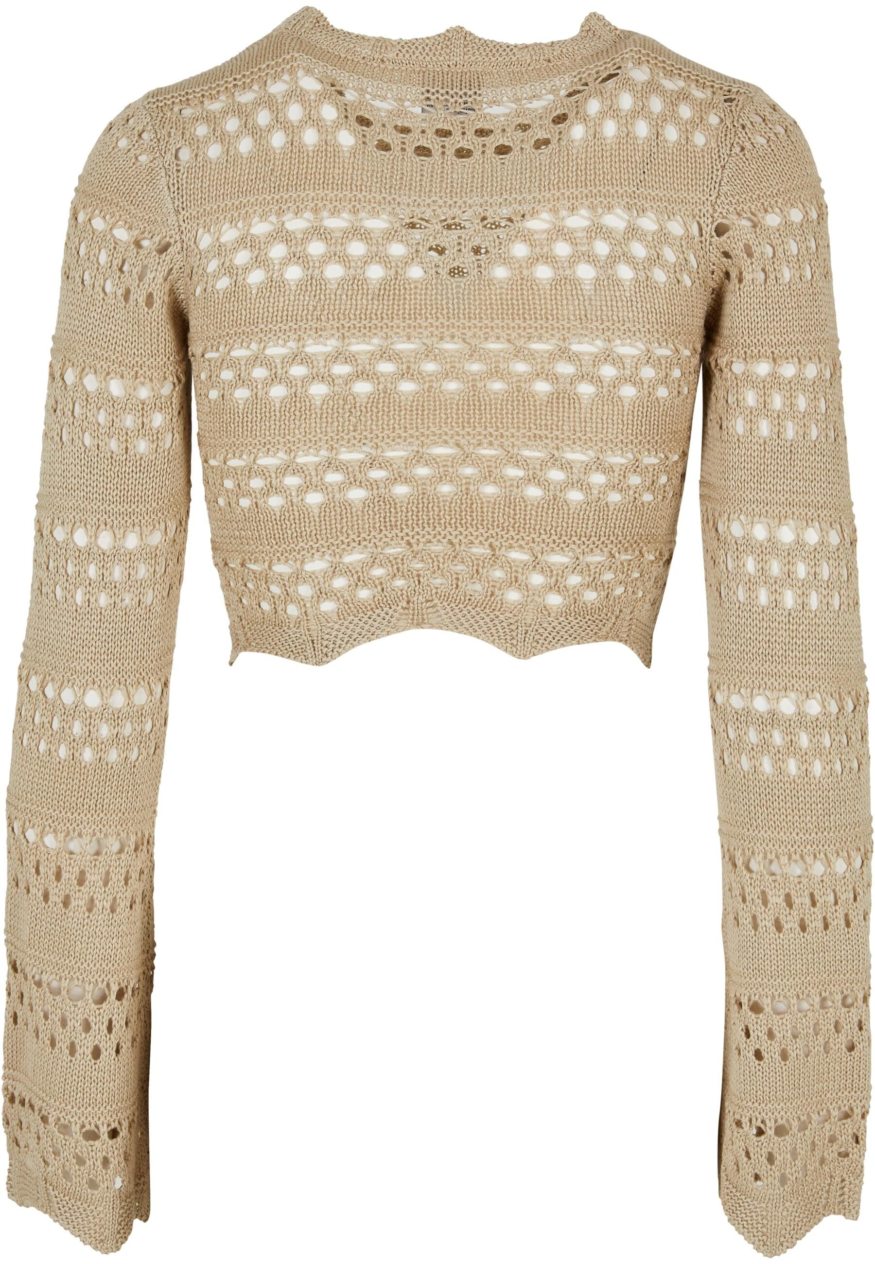 URBAN CLASSICS Rundhalspullover »Urban Classics Damen Ladies Cropped Crochet Knit Sweater«, (1 tlg.)