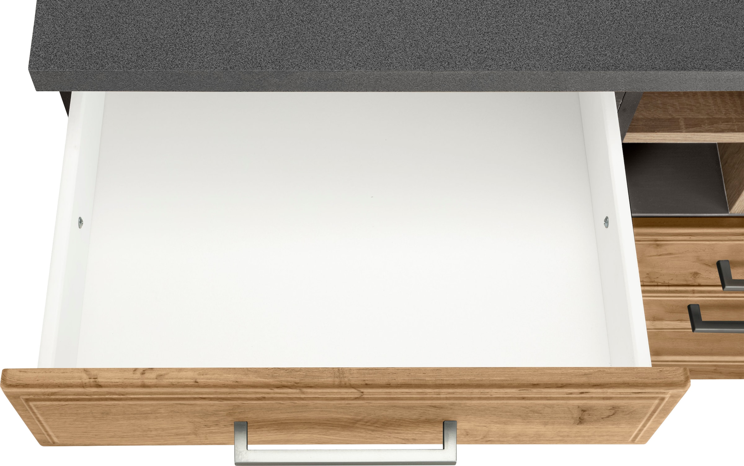 HELD MÖBEL Küchenzeile »Stockholm«, Breite 280 cm, mit hochwertigen MDF Fronten im Landhaus-Stil