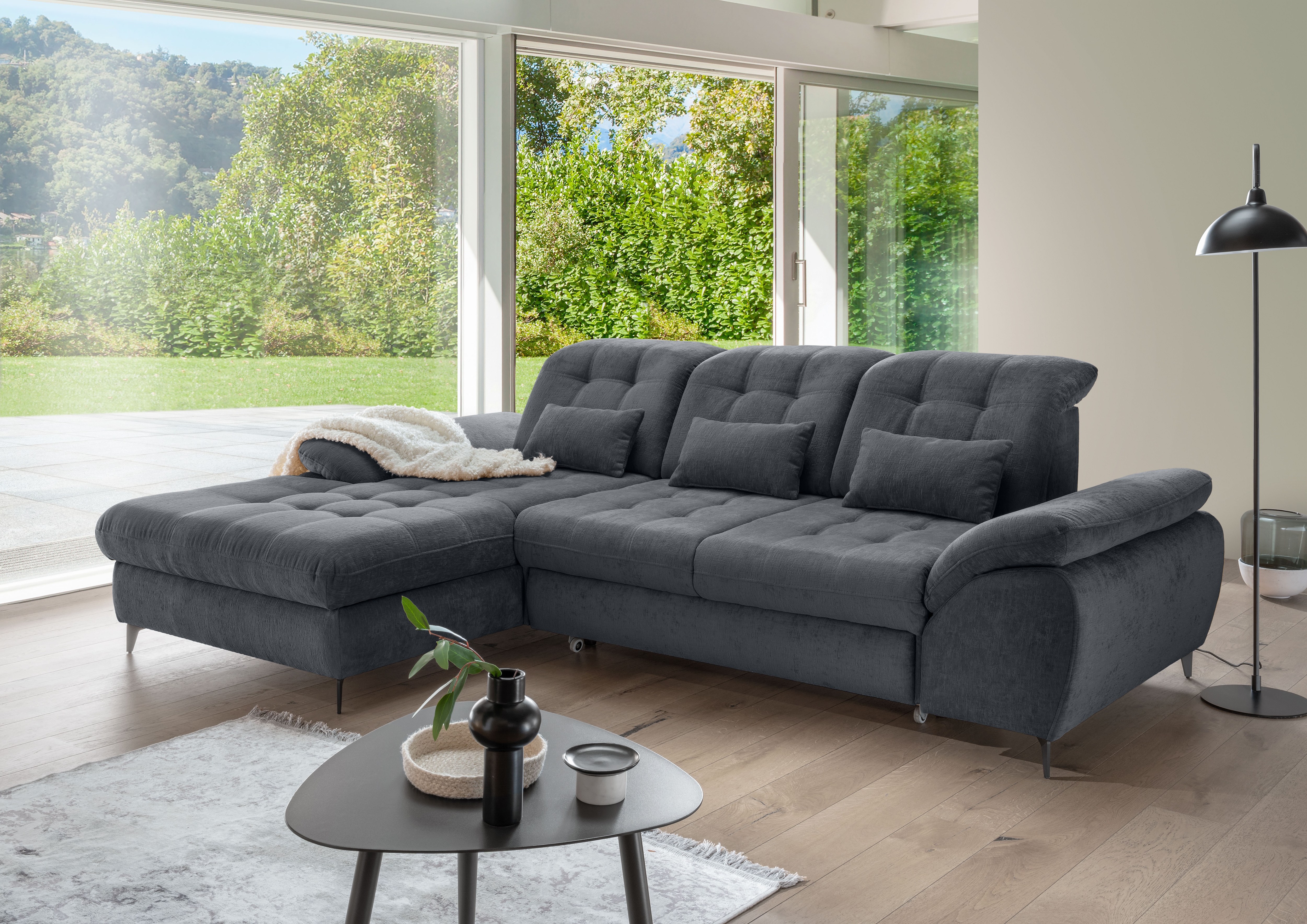 OTTO home Wohnlandschaft "Delphino Multifunktionen, Bettfunktion, Breite 273cm, L-Form" inkl. Bettkasten, Schlaffunktion, Kopfteil- und Sitztiefenverstellung