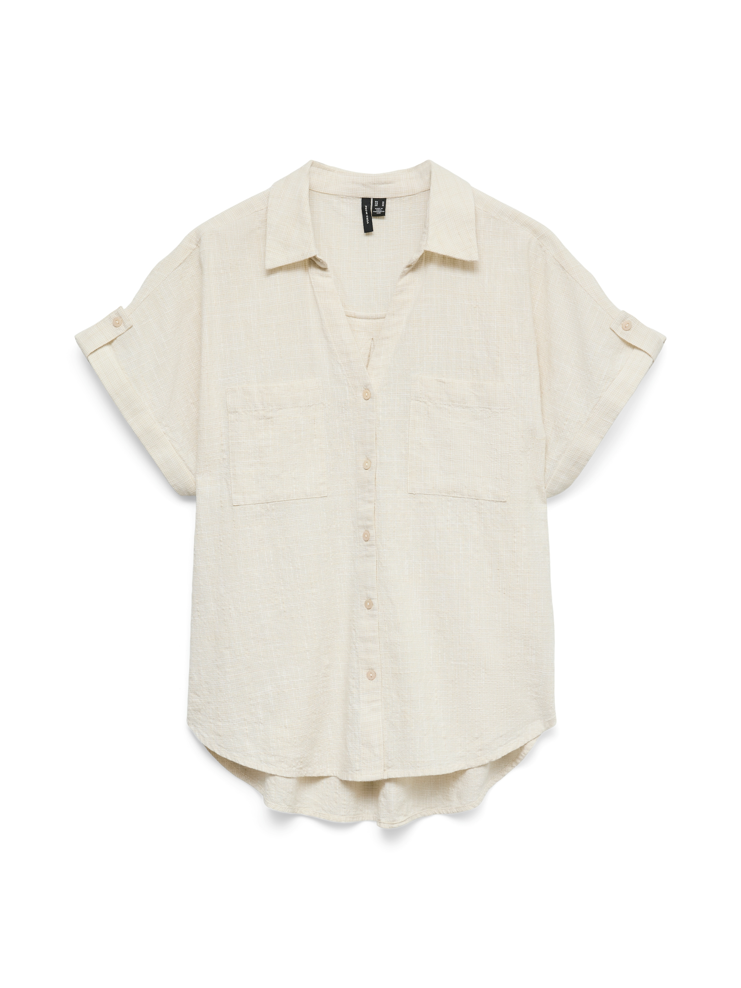 Vero Moda Kurzarmbluse »VMTHILDE SS SHIRT WVN NOOS« Baumwolle, Kurzarm mit Riegel, hinten etwas länger als vorn